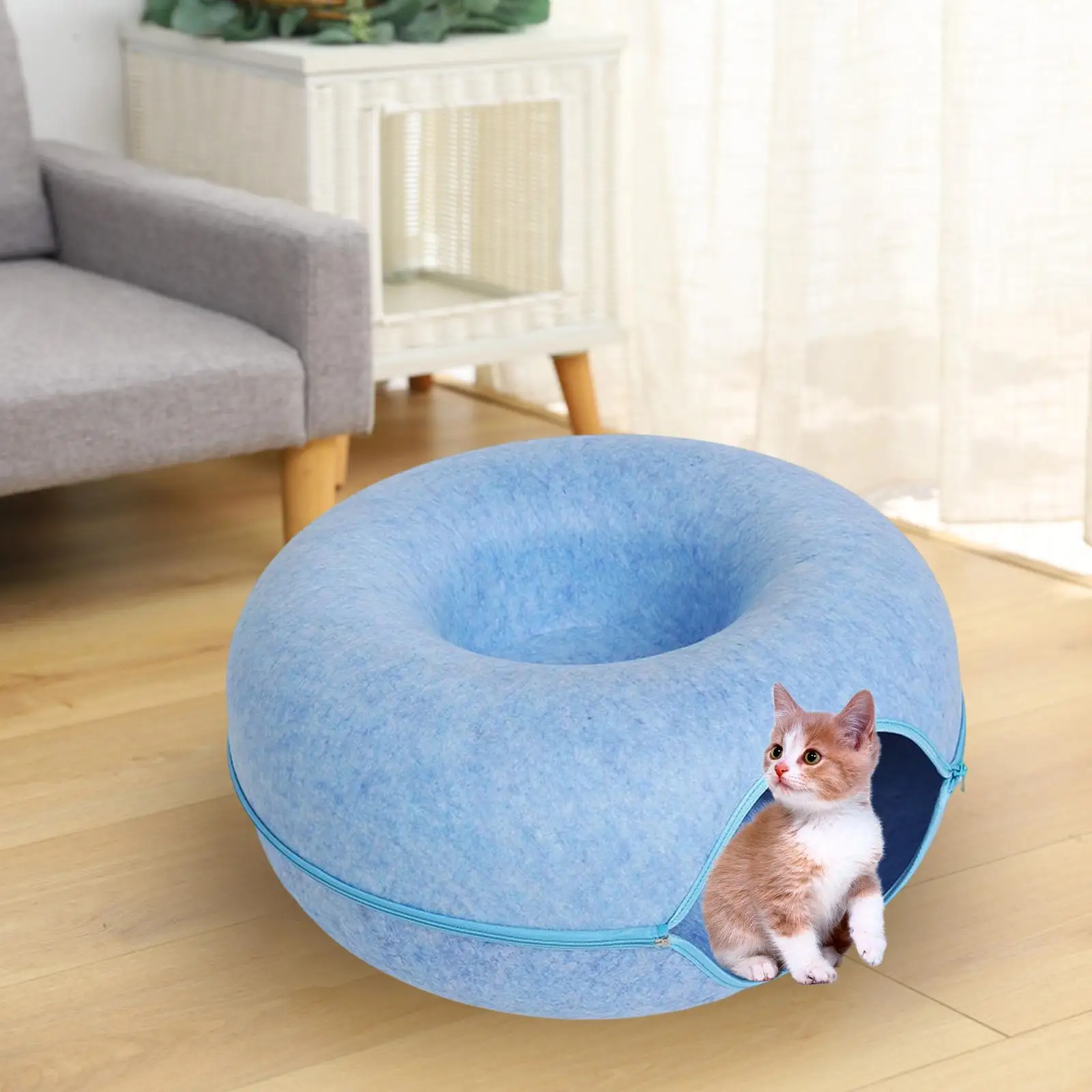 Premium Felt Cave for Cat Breathable Indoor Cats Scratch Resistant Four Seasons Available Kitten Save Space Zipper Nest Tunnel