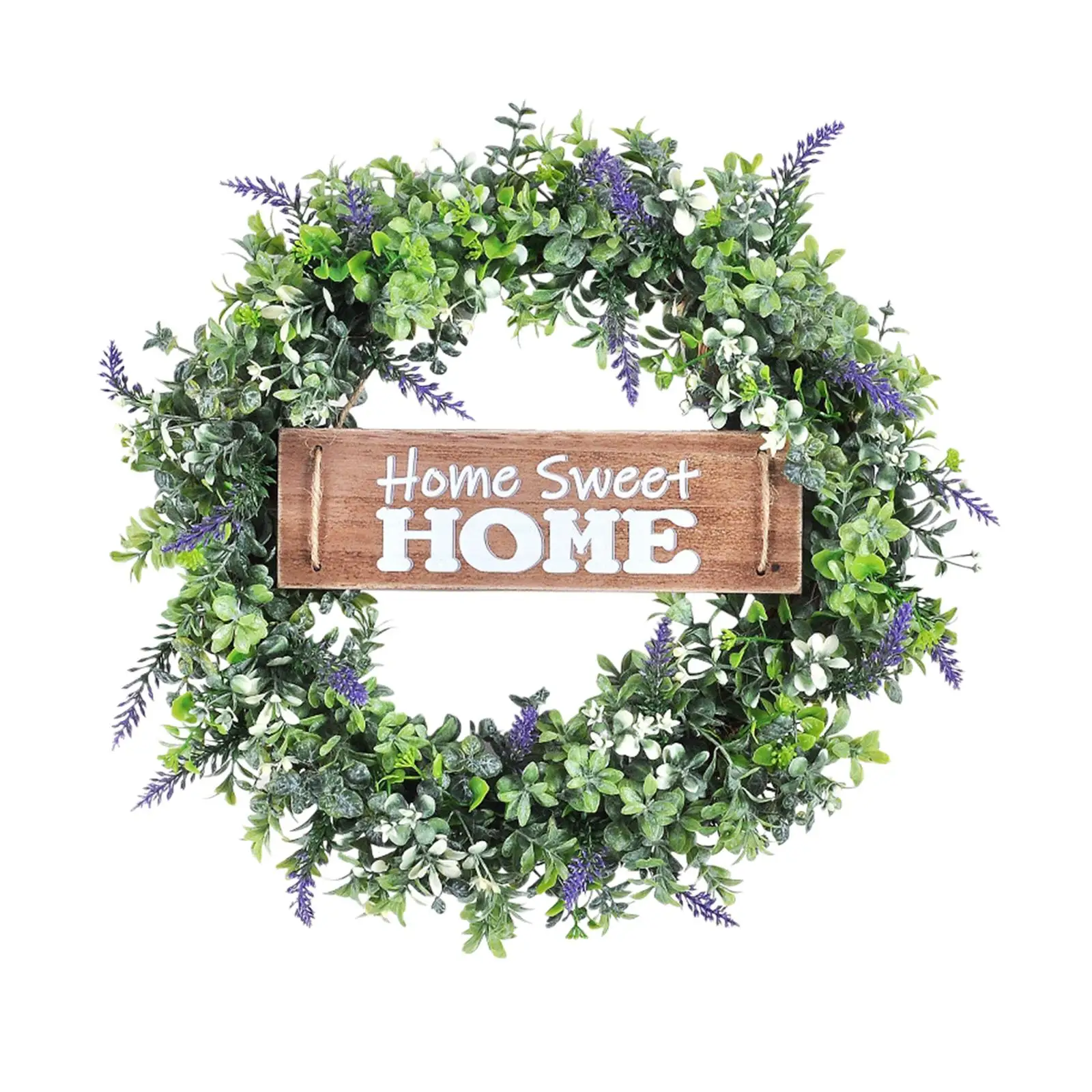 Round Eucalyptus Wreath Hanging with Board Home Decor Flower Lavender Garland for Wedding Indoor Outdoor Front Door Farmhouse