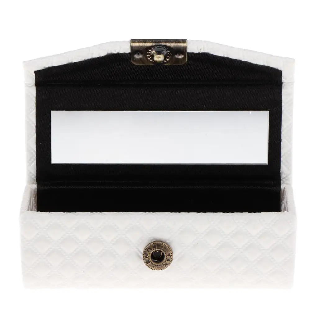 PU Leather Single Case Holder Storage Box W/ Small Mirror for Purse