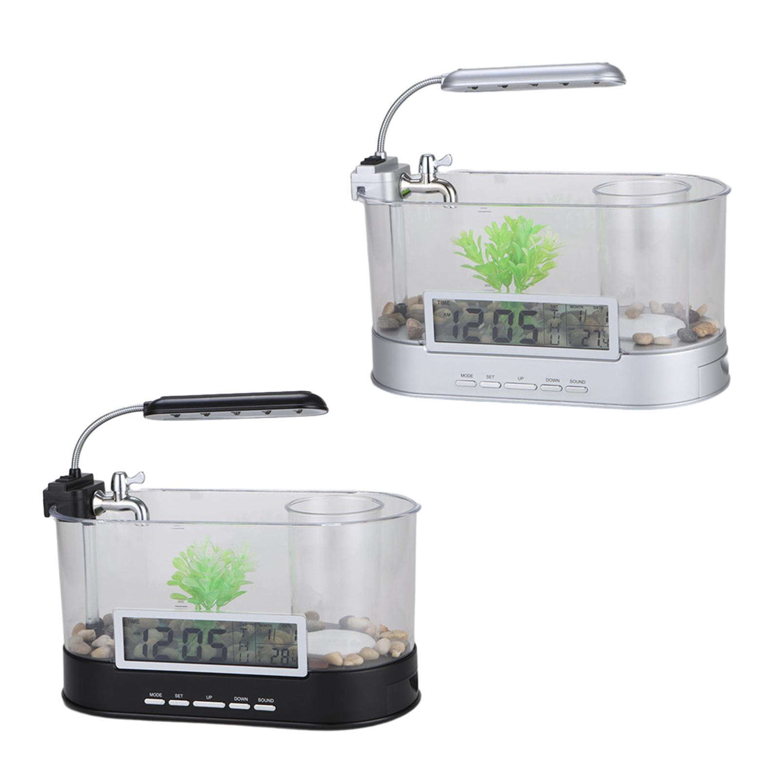 Title 4, Aquarium avec horloge LED, lampe LCD, USB, Mini...