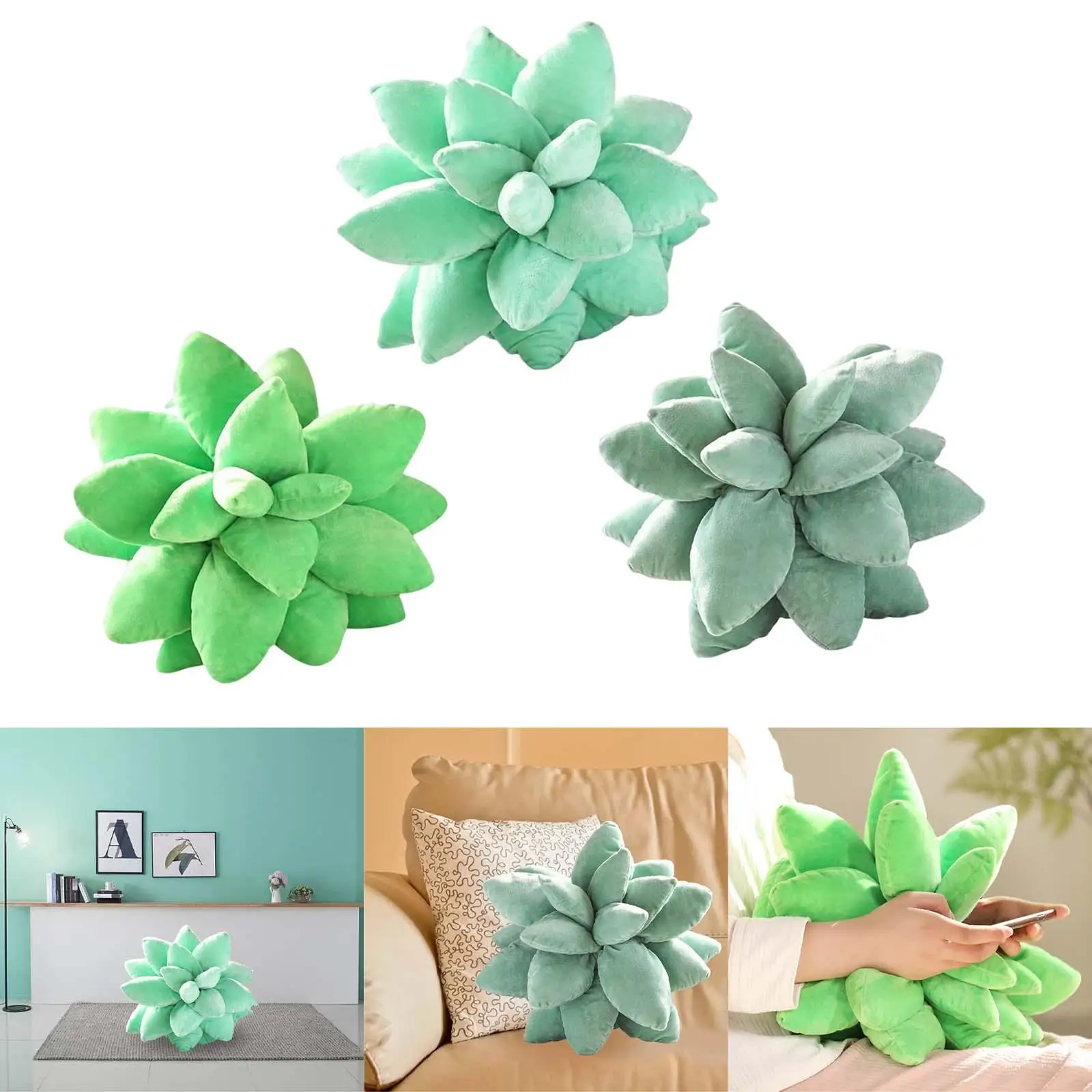 3 Pieces Plush Succulents Throw Pillow Plant Sofa Couch  Home Decor Ornament