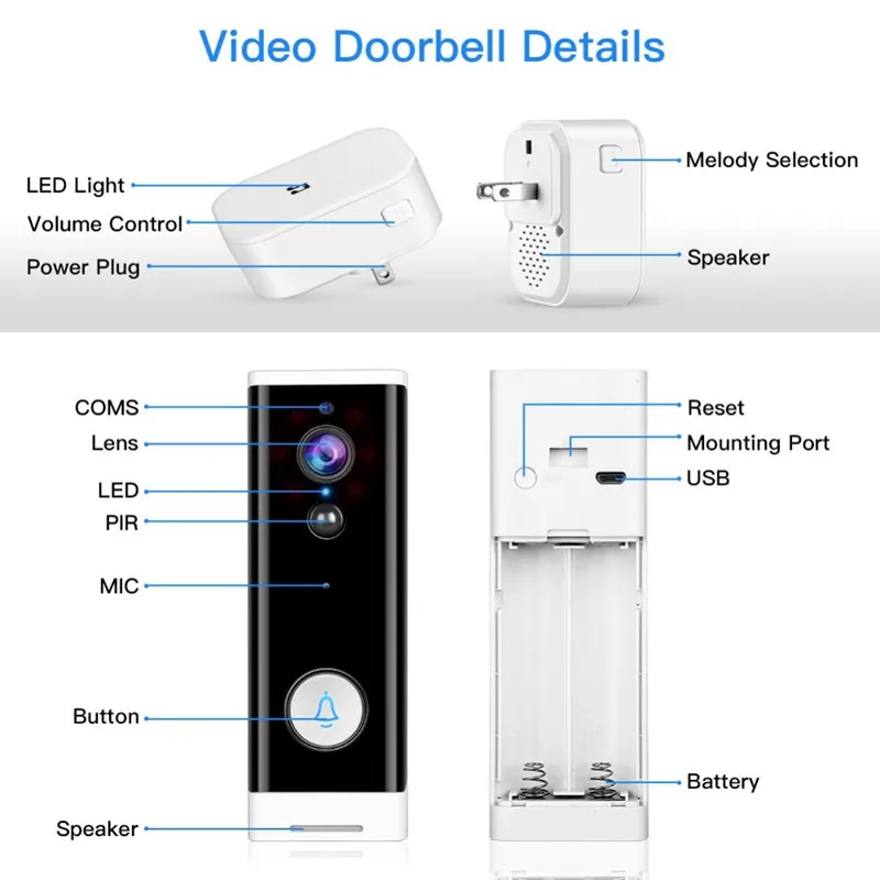 intercom touch screen V5 Smart WiFi Video Doorbell Camera Visual Intercom With Chime Night vision IP Door Bell Wireless Home Security Camera video entry system