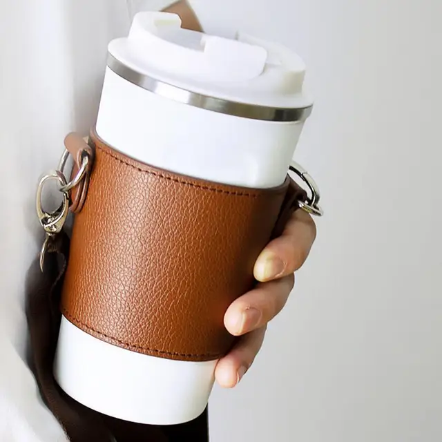 Luxury Leather Drinks Handled Sleeve Holder, Reusable Travel Coffee Cup  Holder, Detachable Metal Chain Cup Holder, Portable Cup Holder Insulated