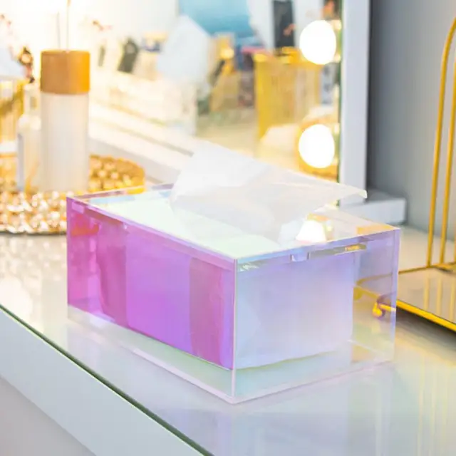 Iridescent Acrylic Storage Box With Hollow Handle Office Desktop Makeup  Basket Organizer Jewelry Storage Tray Tissue Holder - AliExpress