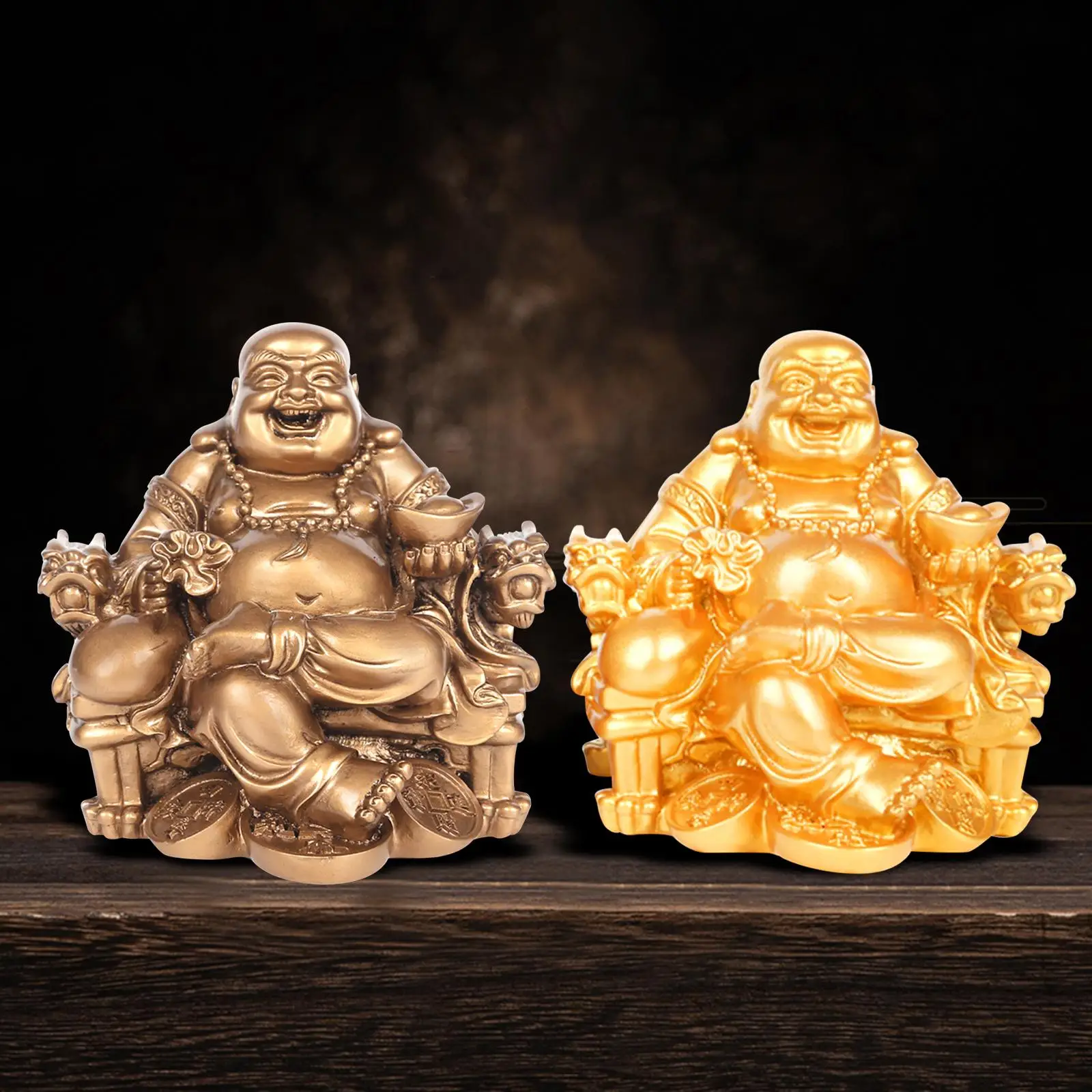 Resin Buddha Statues Sculpture Figurine Fengshui Good Luck for Shelf Tea Room Collectible Decoration Ornament