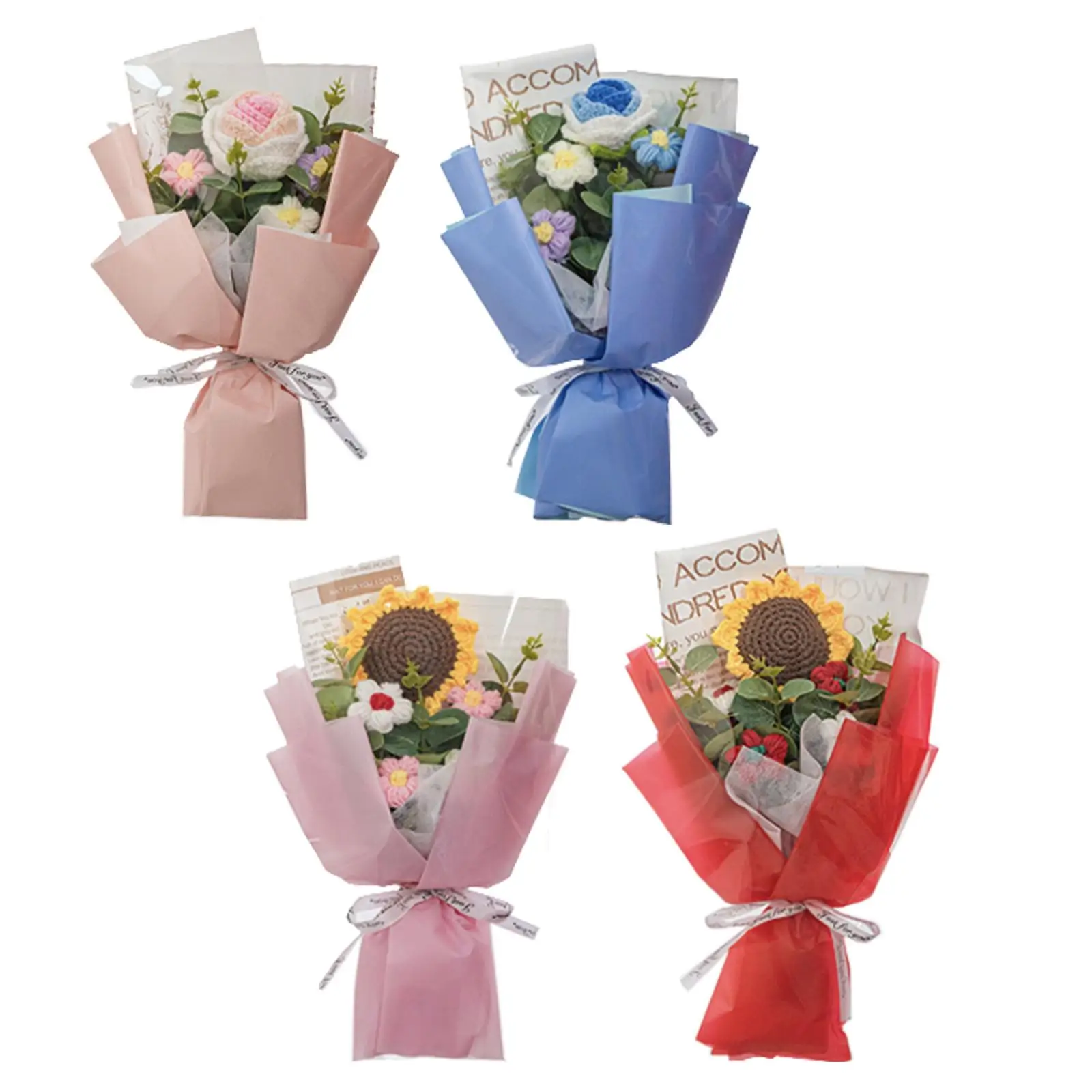 Artificial Flowers Floral for Mother Day, Birthday Exquisite Knitted Bouquet