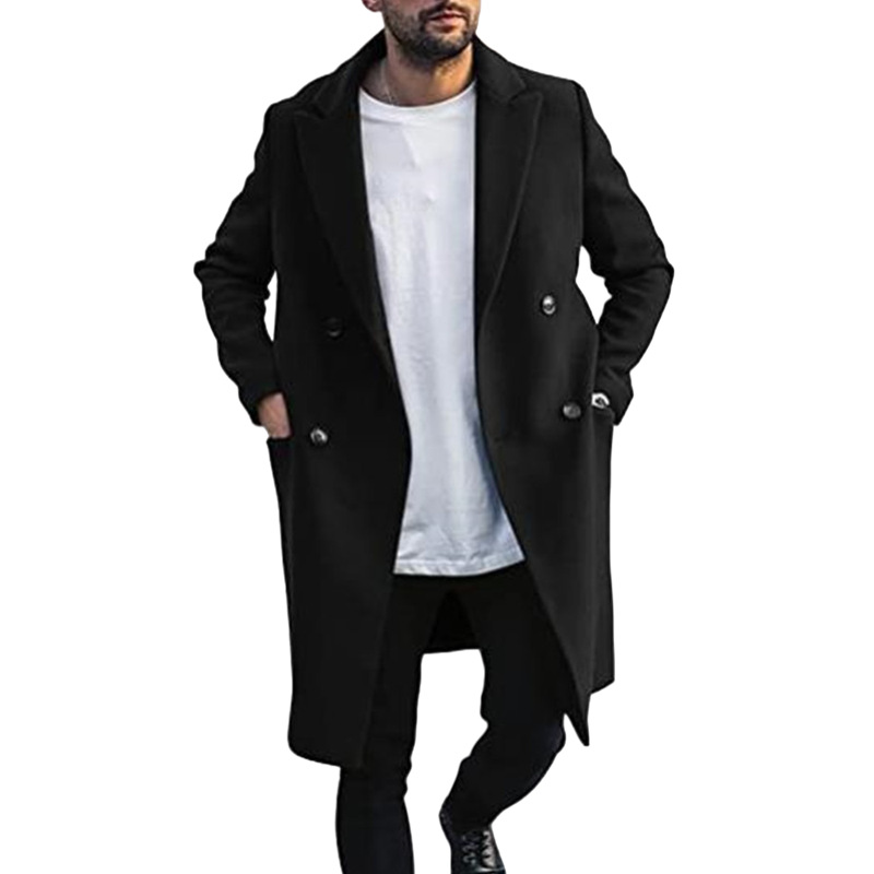 Description Picture 5 of itemAutumn and Winter Mens Woolen Blend Coat Long Windbreaker European Size Overcoat Double-breasted Menswear Trench