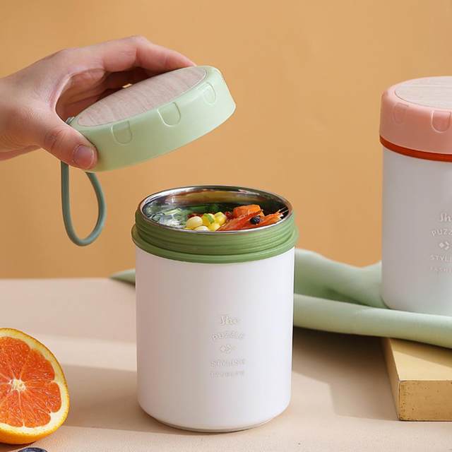  TIDTALEO Stainless Steel Soup Cup Portable Soup Cup Breakfast Cups  Insulated Breakfast Cup Insulated Food Cup Insulated Cups min Insulation  Barrels Soup Cups pp Wood Grain Cereal Cup Baby