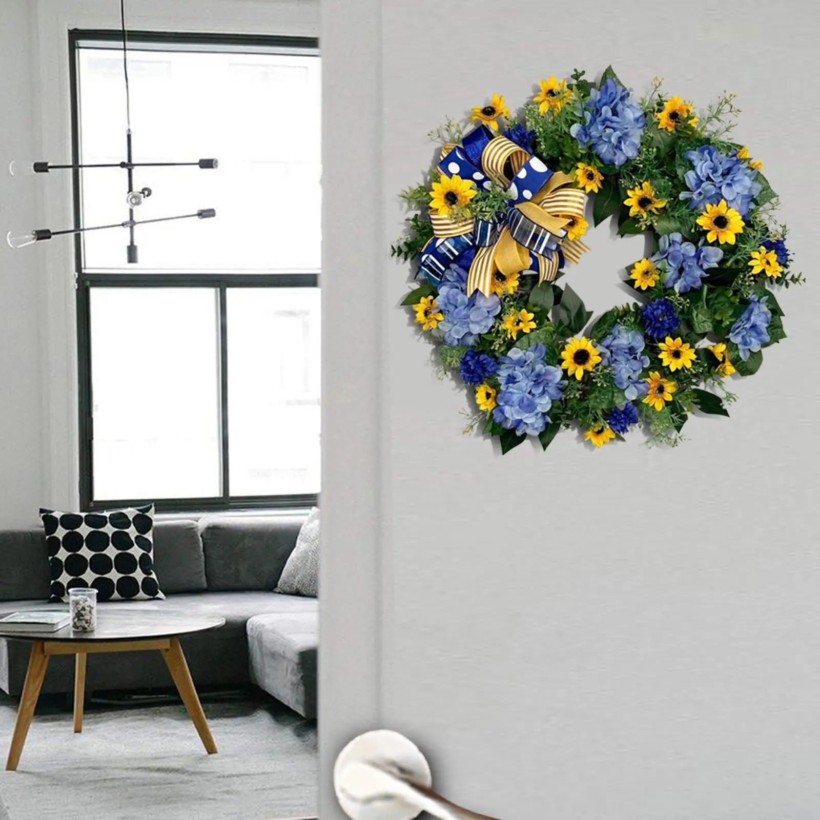 Spring Flower Wreath Round Artificial Faux for Decoration Farmhouse Summer