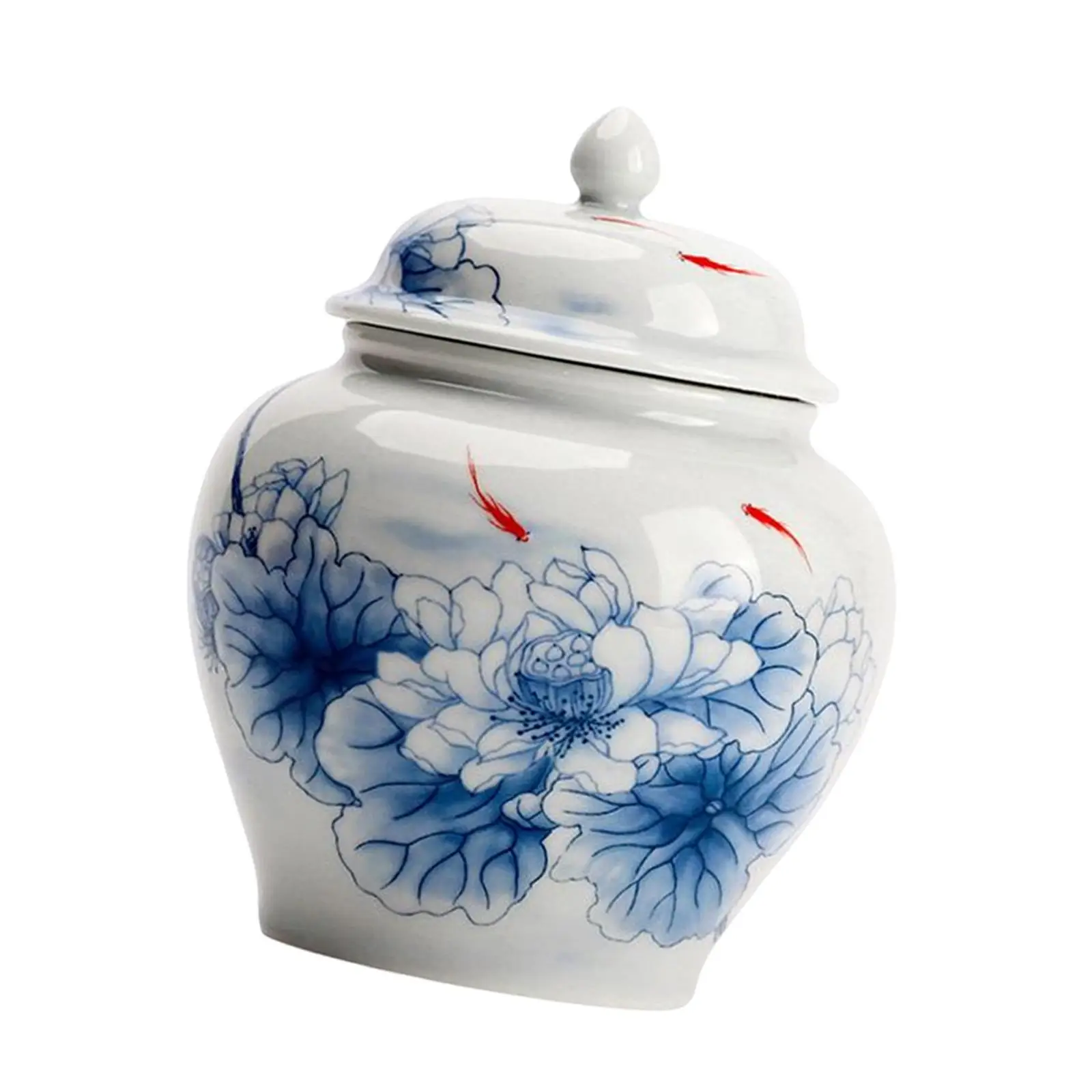 Blue and White Porcelain Ginger Jar with Lid Bud Vase Temple Jar Food Storage Container Tea Caddy Traditional Home Decoration