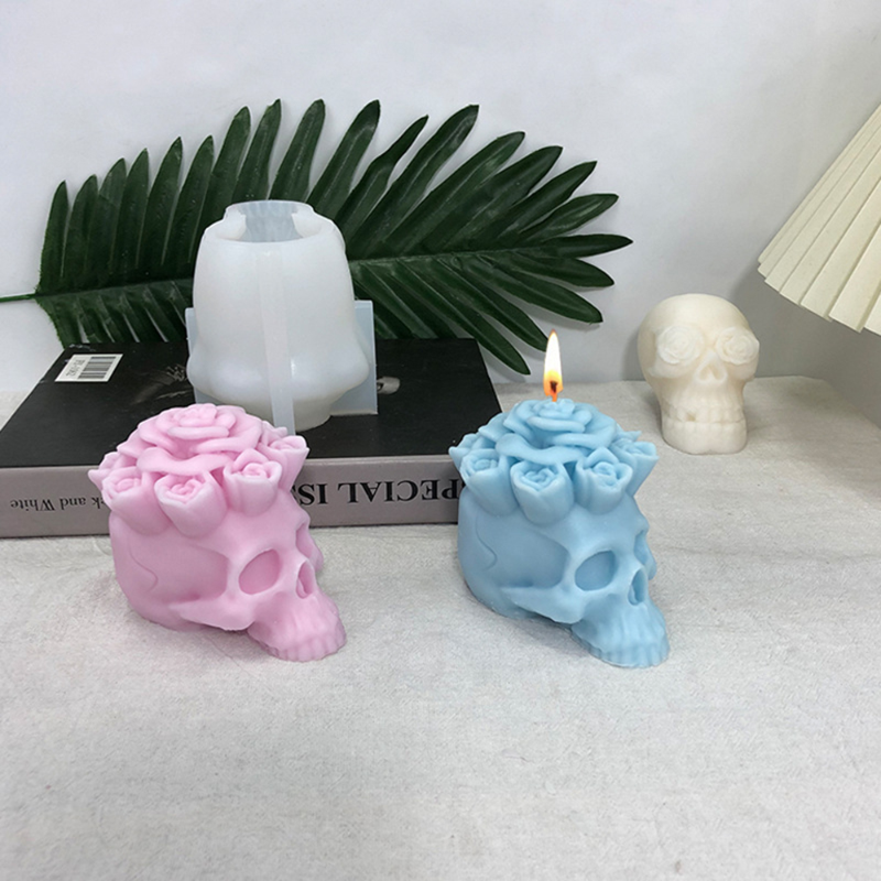 Description Picture 5 of itemDIY Flower Skull Candle Silicone mold 3D Snake Skull Crafts Plaster Resin soap concrete mold Halloween gift making tool