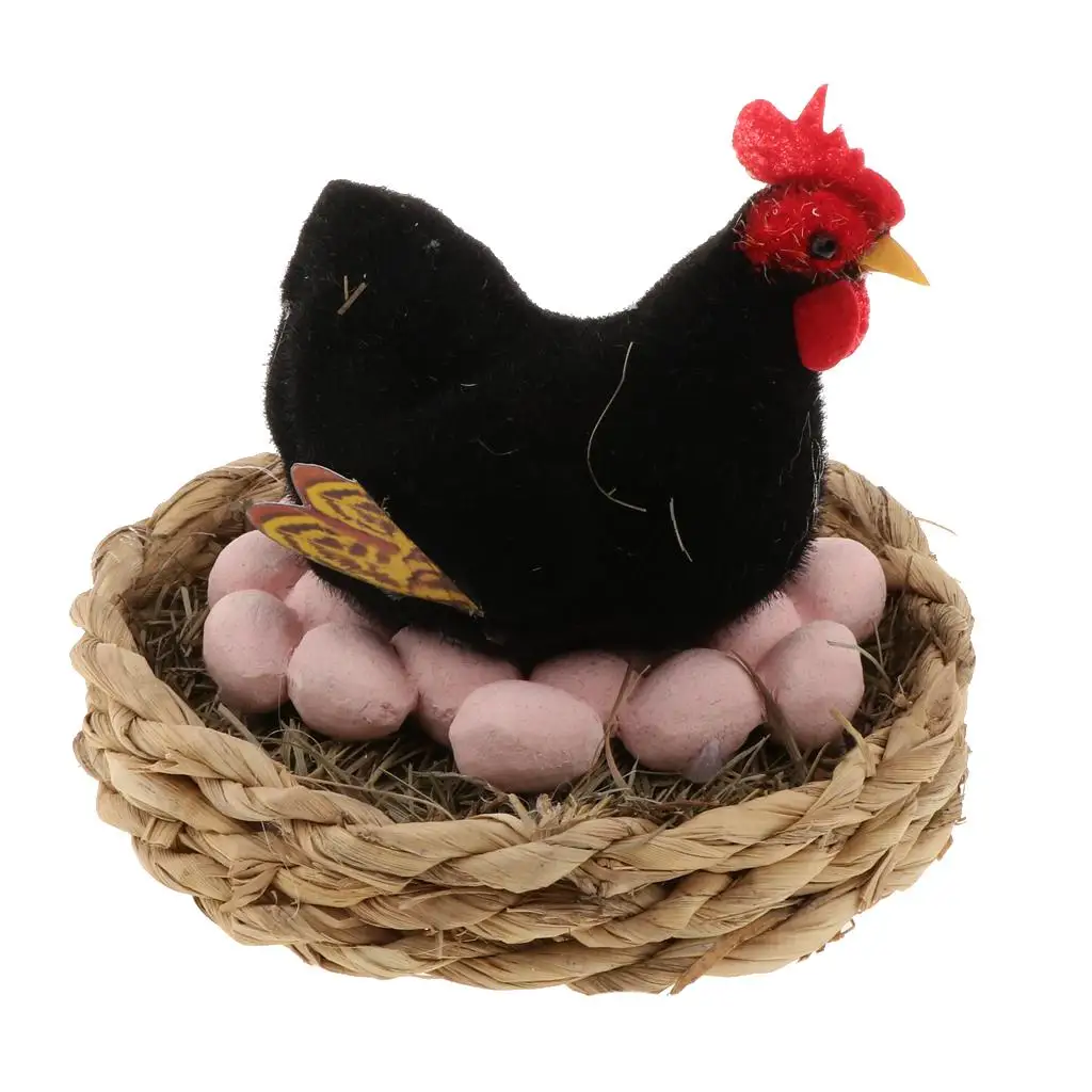 Artificial Foam Chicken Lay Egg Sculpture Figurine Garden Yard Ornament 