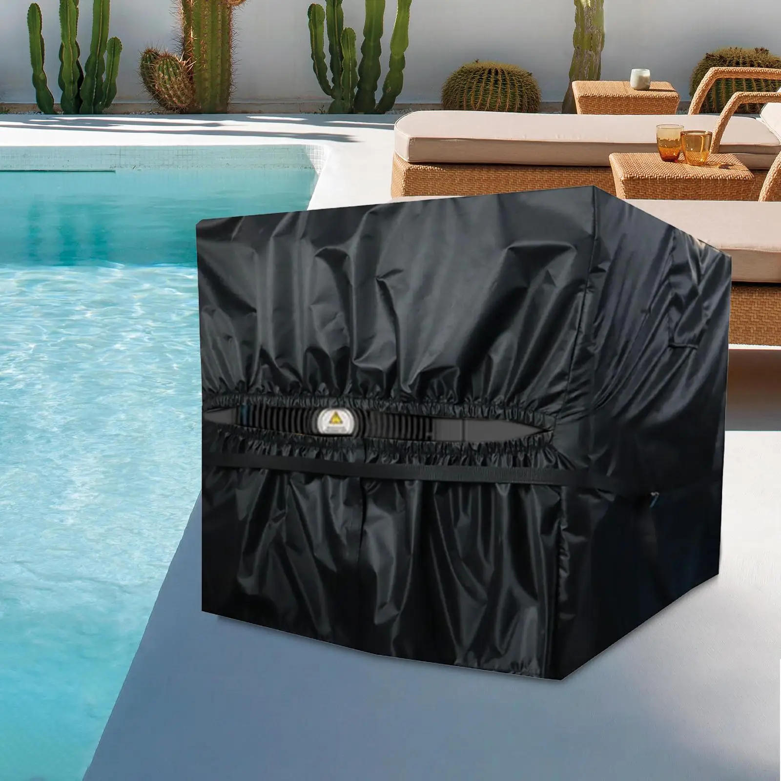 Pool Heater Cover Square Pool Equipment Cover Multifunction Elastic Bottom Drawstring Swimming Pool Heat Pumps Cover for Outdoor