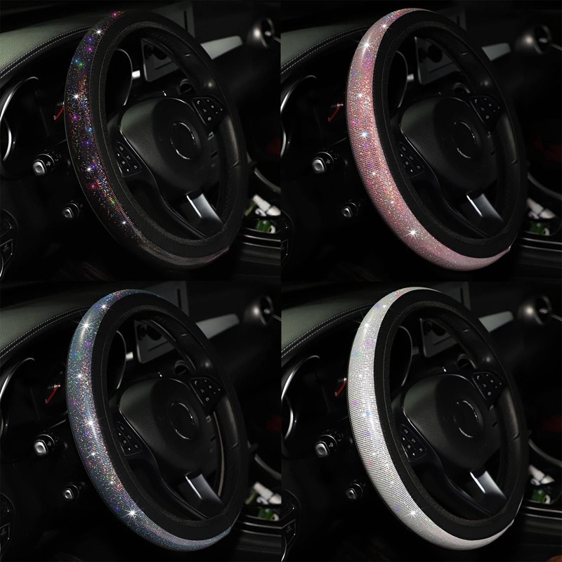 37/38mm Universal Car Steering Wheel Cover PU Leather Rhinestones Imitation diamond Case Auto Interior Decor Styling