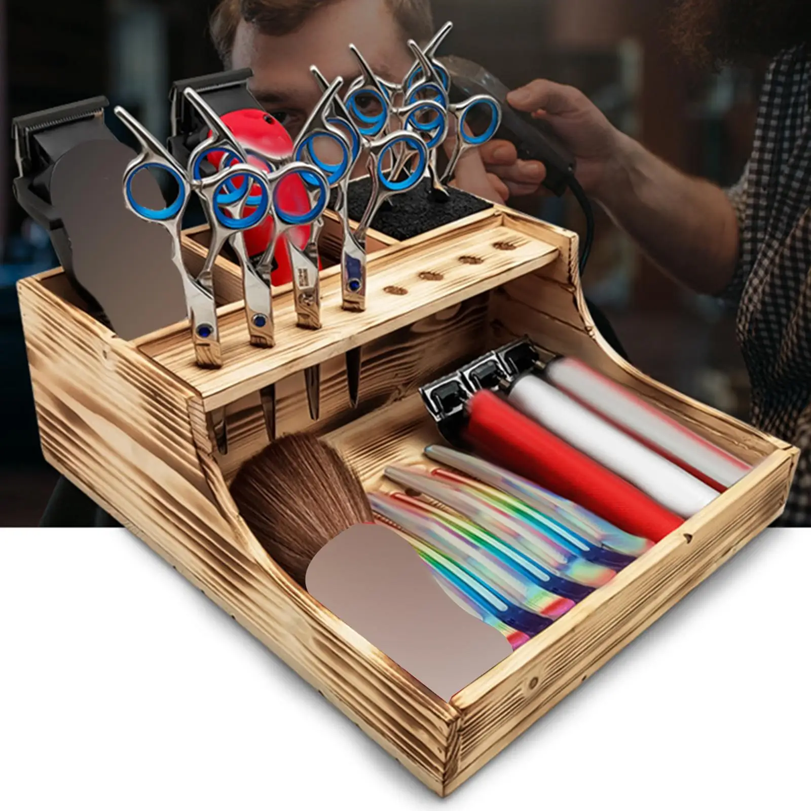 Solid Wood Hairdressing Tool Holder Clipper Hair Scissors Hair Brush Organizer Storage Rack Stand Hair Styling Tools Storage Box