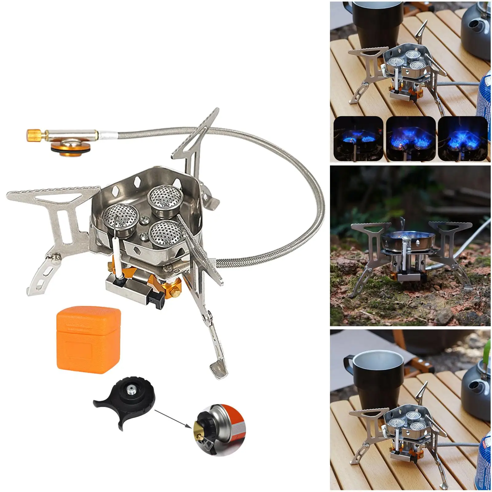 Camping Gas Stove with Piezo Ignition Mini Stove Burner for Fishing Outdoor