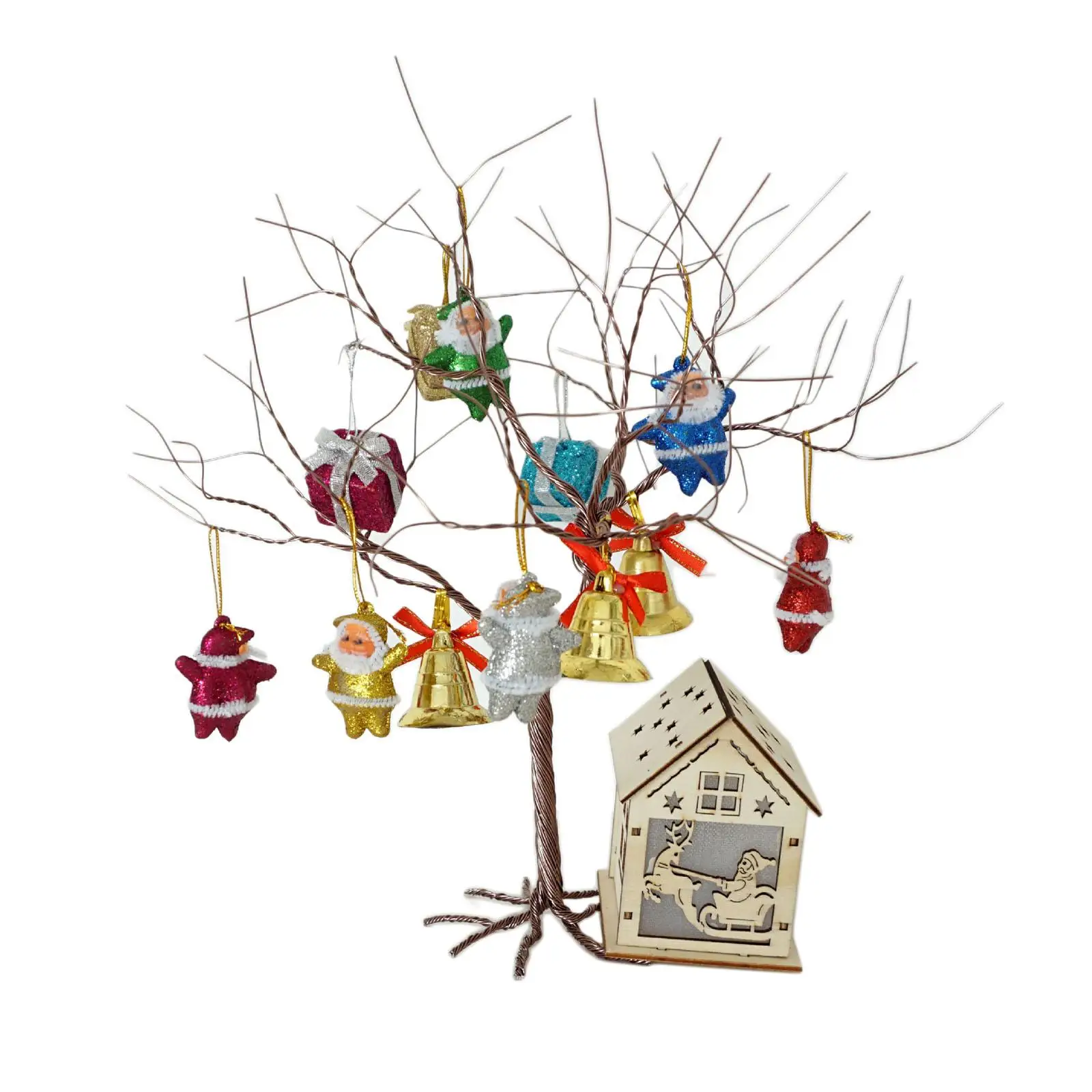 Christmas Tree Ornament Artificial DIY Gift Iron Wire Tree 6Pcs Santa Claus Stand for Tabletop Outdoor Bedroom