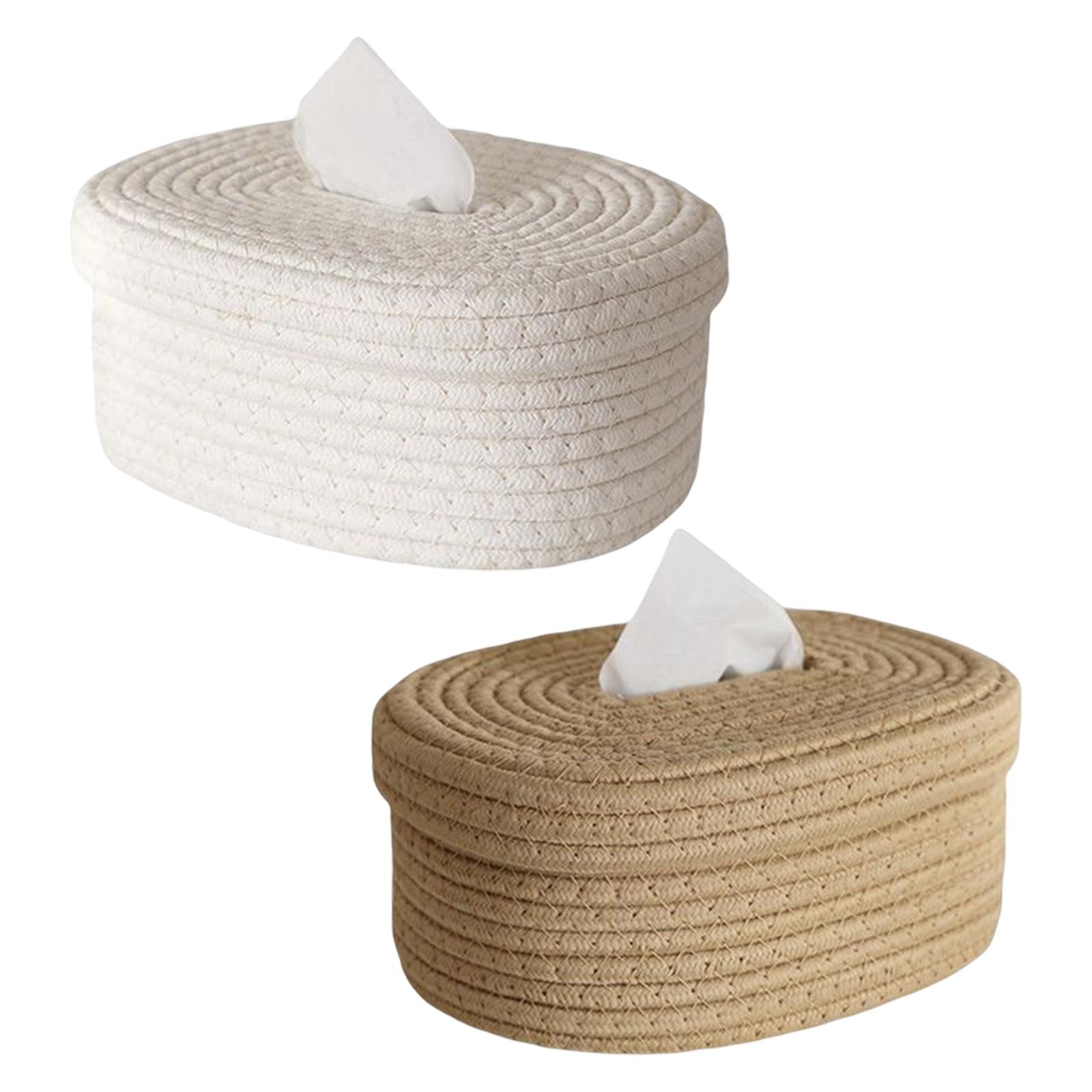 Oval  Rope Woven Napkin Tissues Holder Organizer for Dressing Table Party Picnic Sundries x16.5x10.5cm Indoors Outdoor