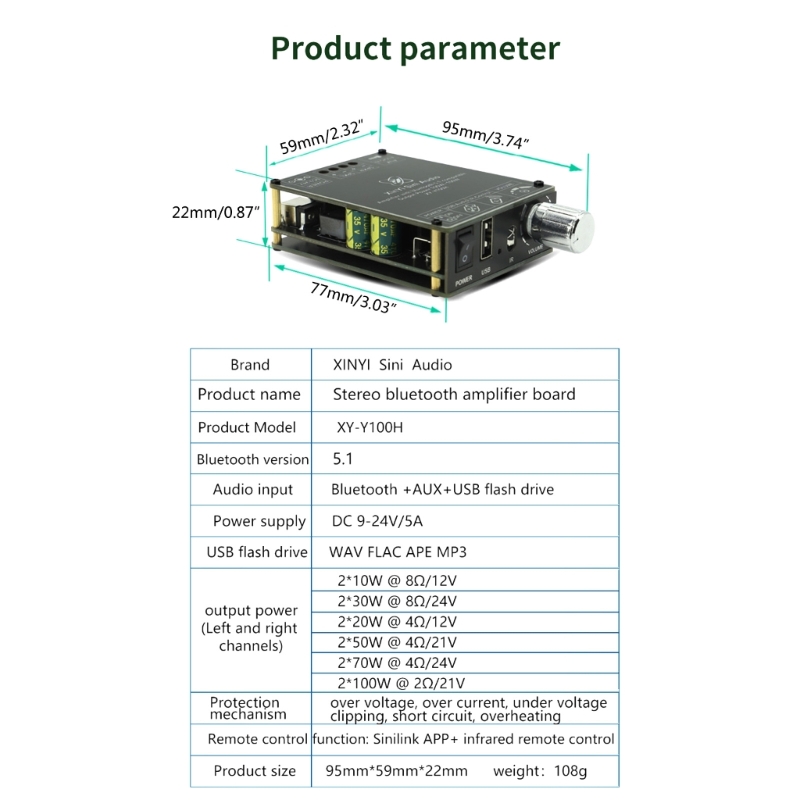 XY-Y100H Stereo BT Bluetooth-Kompatibel 5,1 AUX USB Audio Digital Power Verstärker Bord Modul 100W + 100W infrarot Fernbedienung – Detail 6