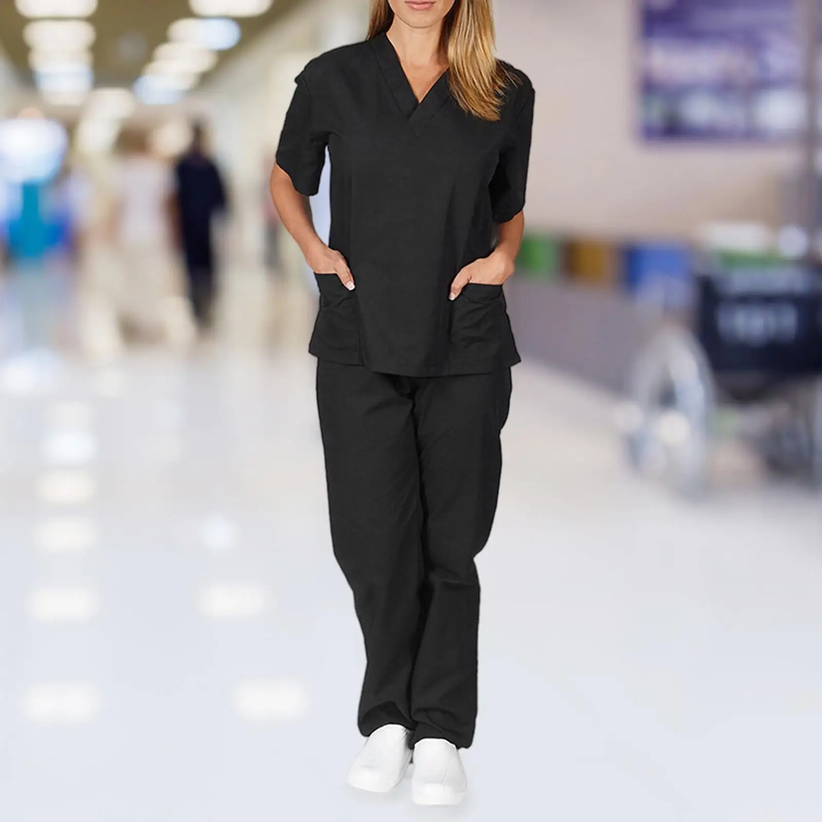 Unisex Nursing Scrub Set Suit  Workwear  Uniforms with Pockets Slim
