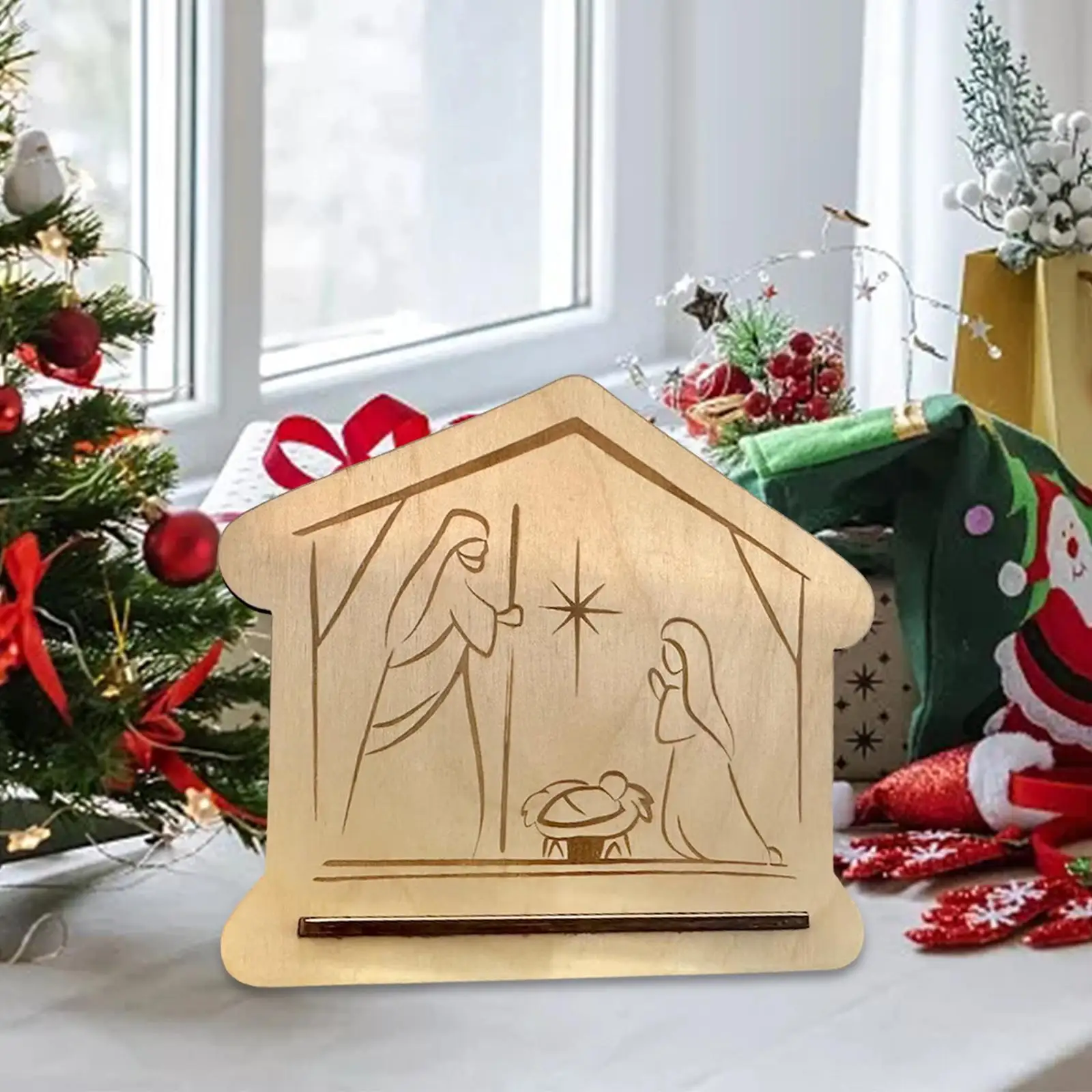The Birth of Jesus Decorations Wooden Festival Ornament Christian Ornaments for Home Table Centerpiece Fireplace Family Indoor