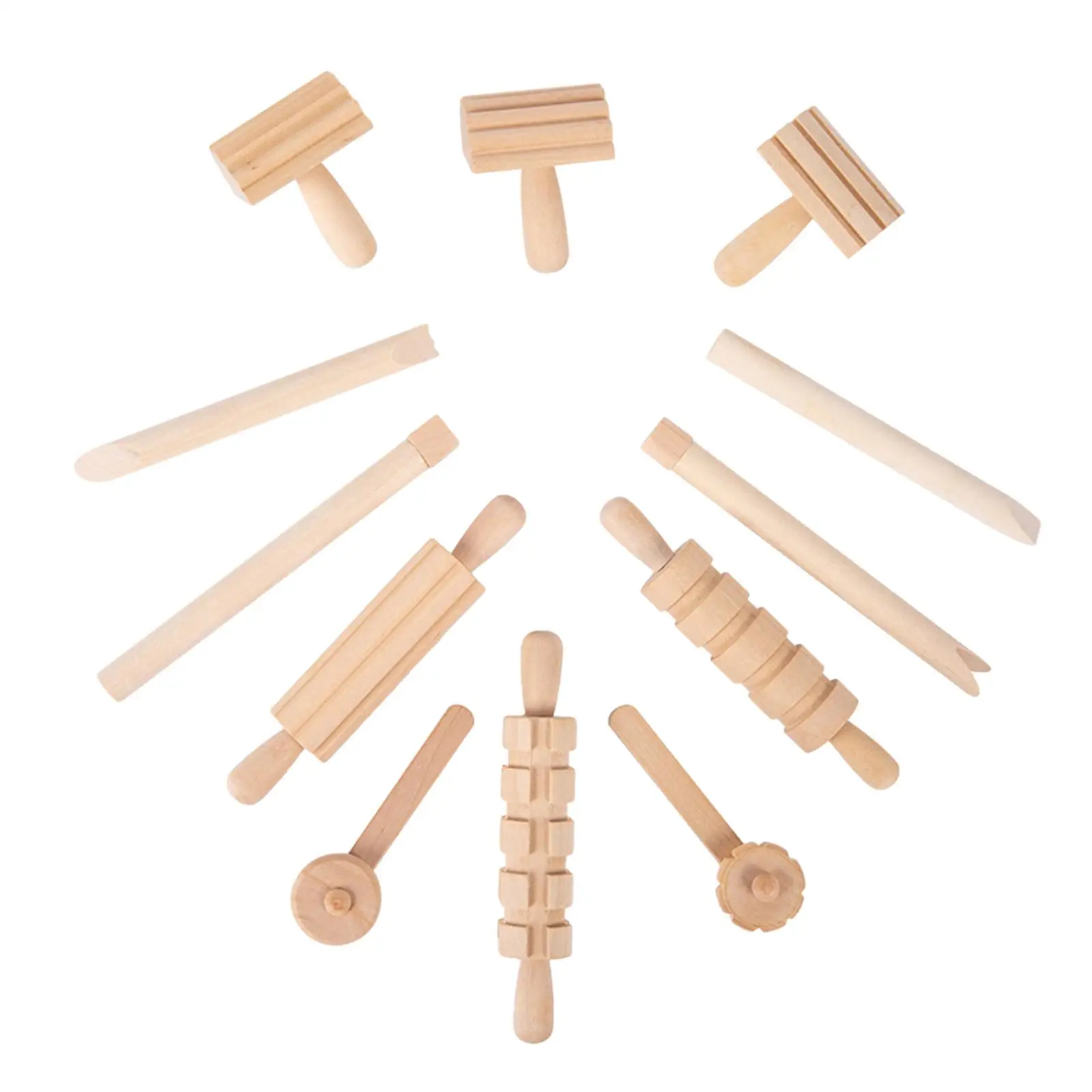 Wooden Dough Tools Set 12 Pieces Textured Rolling Pins Art Clay Ages 3 and up Pottery Tools Wooden Clay Stamp for Kids Crafts