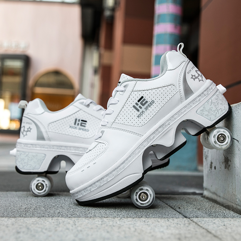 Chaussures à Roulettes Pour Enfants - 2 En 1 : Baskets Normales Ou Patins, Roues Avant Amovibles Et Arrière Rétractables