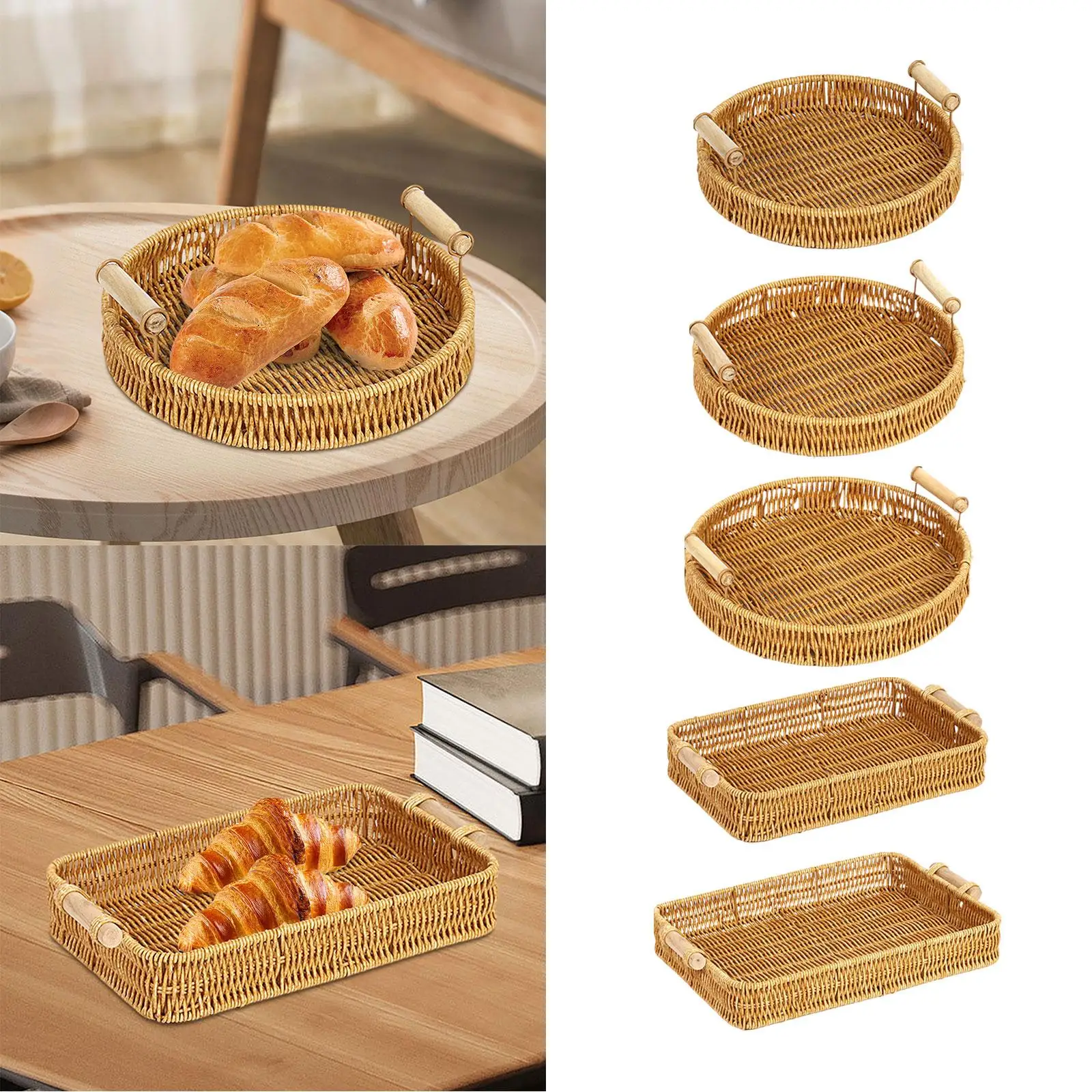 Woven Kitchen Storage Baskets Food Storage Bowls Desktop Fruit Bowl Food Organizer Tray for Holiday Outdoor Picnic Party Bedroom