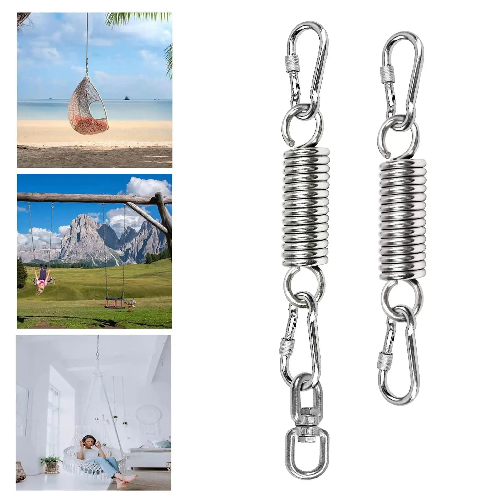 Swing  with Carabiner Hooks,  Spring, Load Capacity Up to 250kg for Hammock, Hanging Chairs,