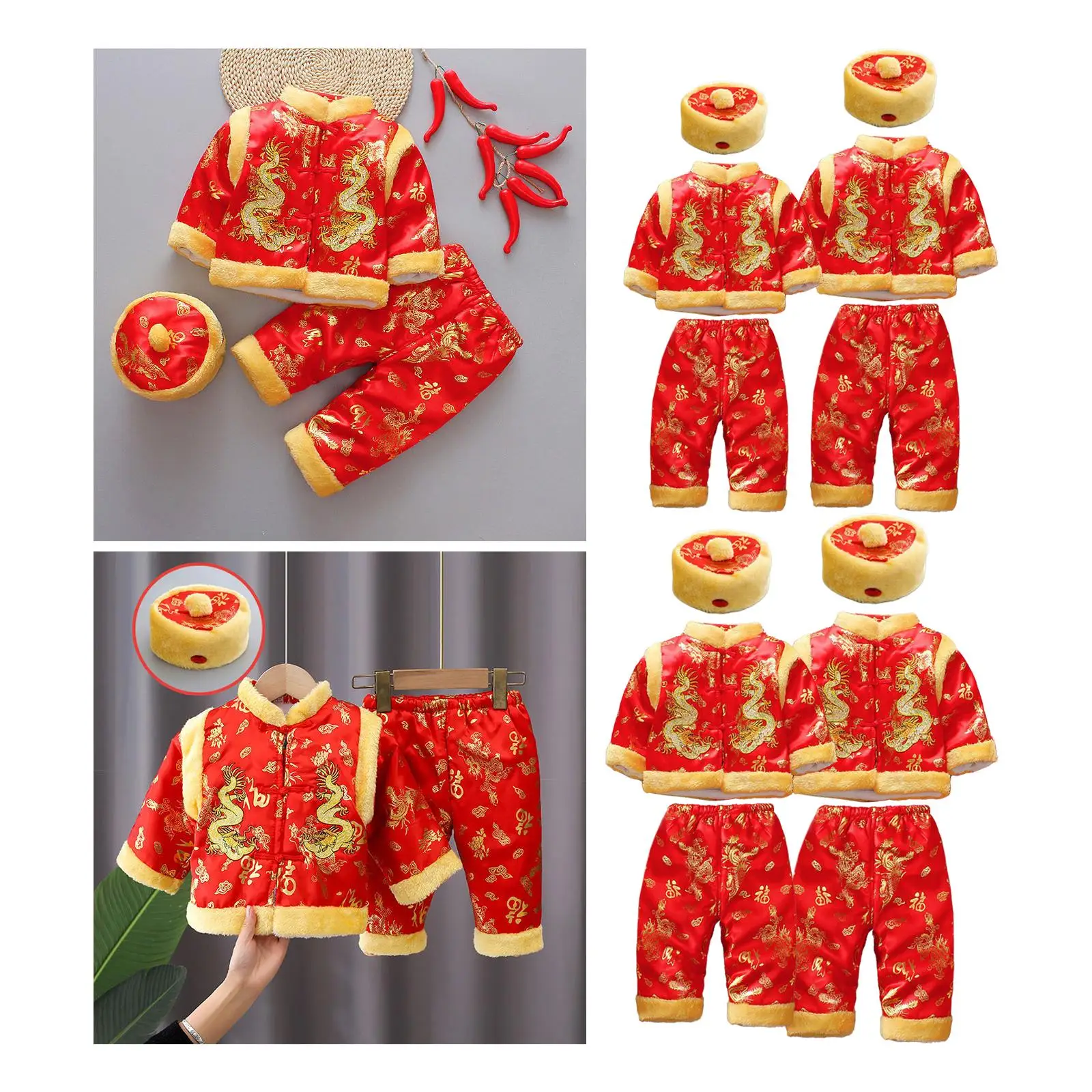 Newborn Infant Bodysuit Winter Boy Girl Tang Suit for Moon Festival Xmas Birthday Party Traditional Event Full-month Celebration