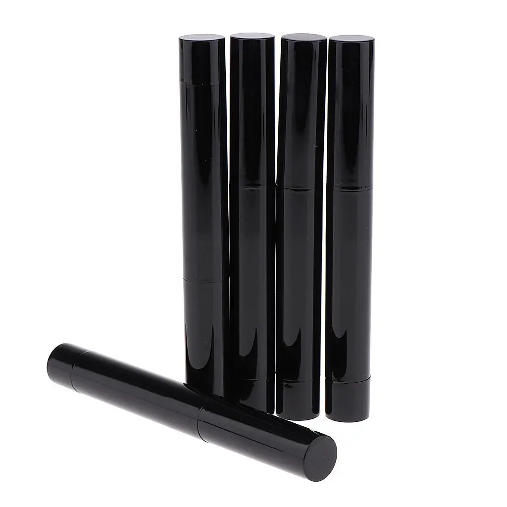 5pcs Plastic Black Empty Lipstick Tubes Refillable Lip Gloss Balm Bottles