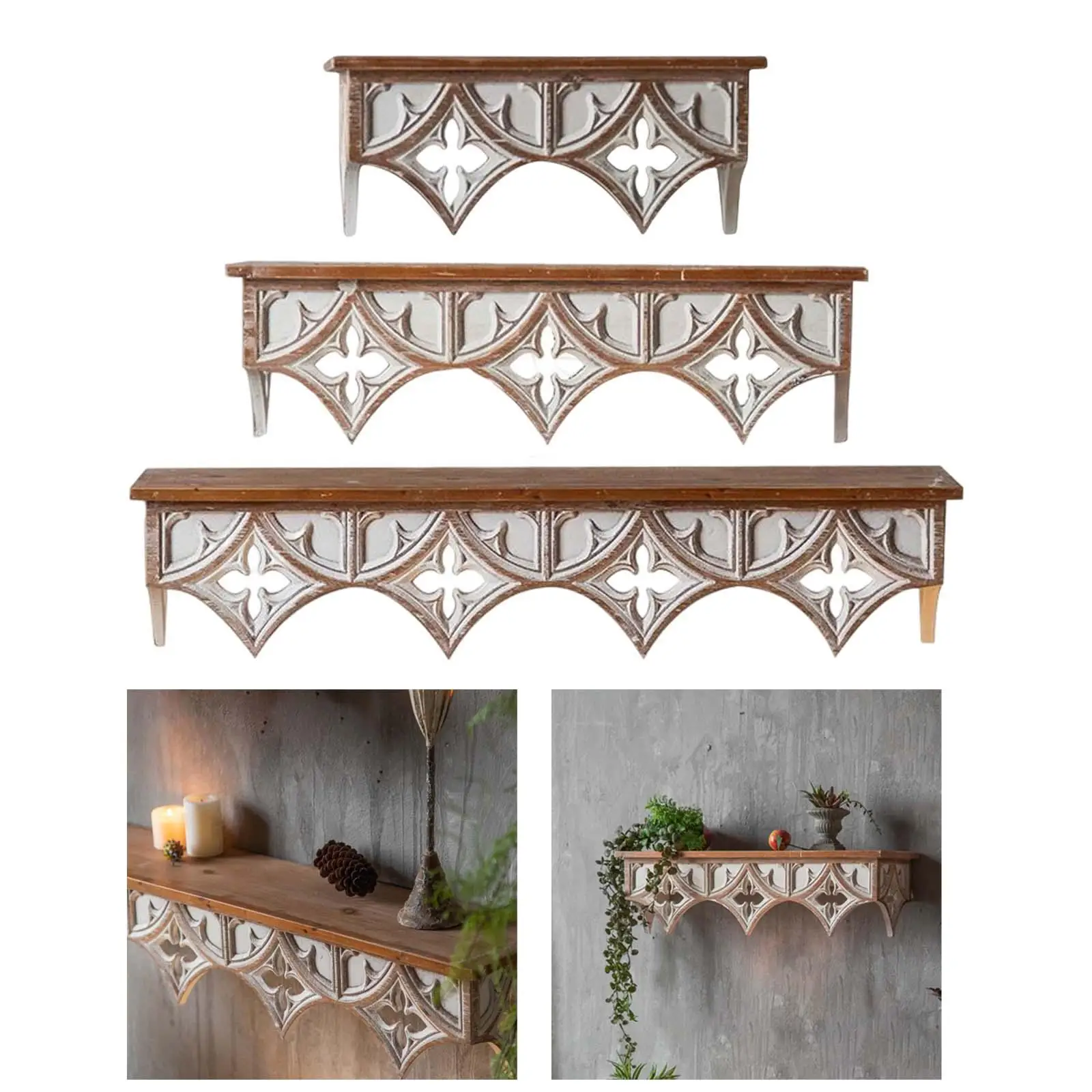 Wall Shelf Storage Rack Wall Mounted Vintage Style Display Holder Crafts Rustic for Bedroom Living Room Bathroom Decor Ornament