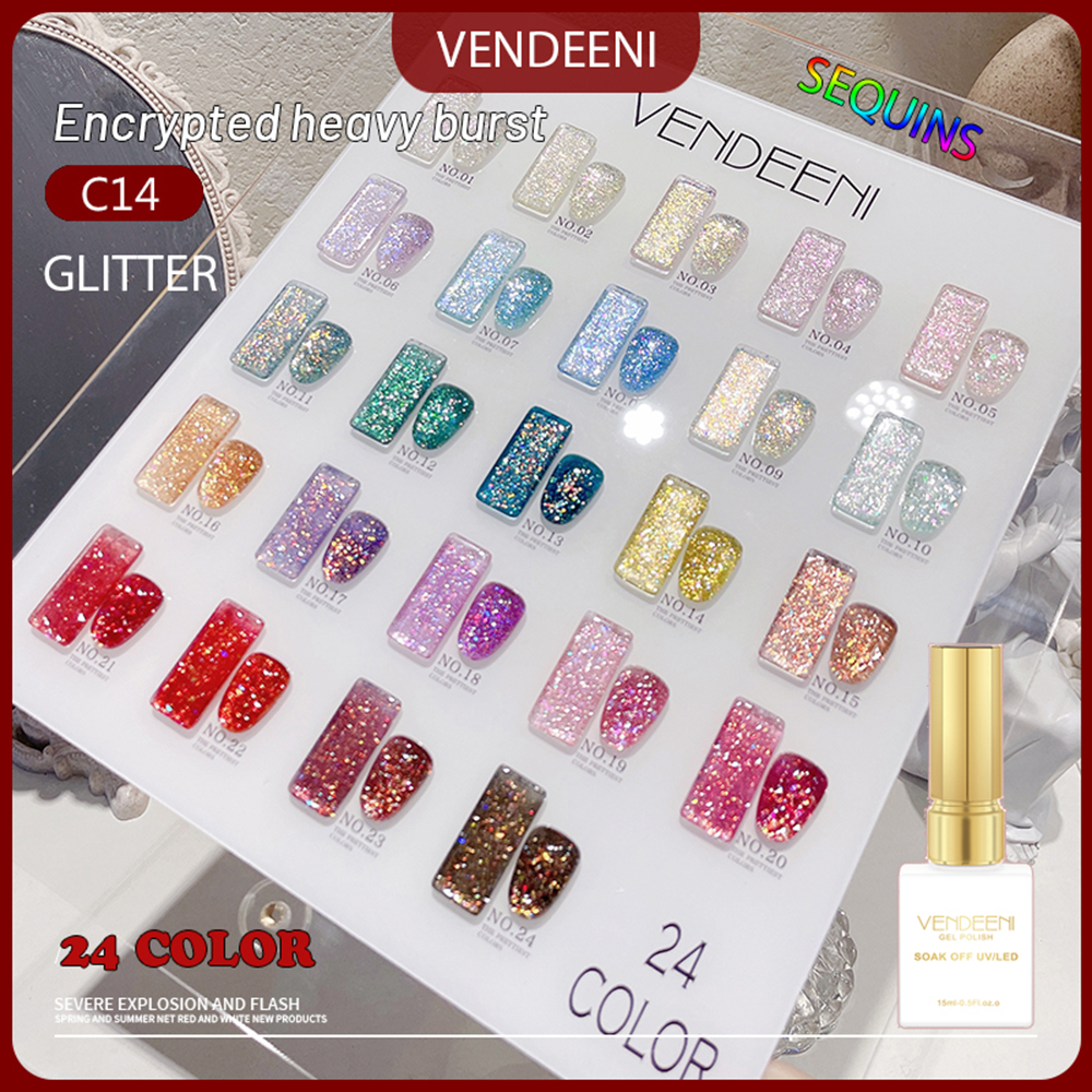 Best of Vendeeni 15ml Reflective Glitter Gel Nail Polish Colorful High Density Sparkling Soak Off UV LED Gel Varnish Nail Art Decoration Reviews & Tips