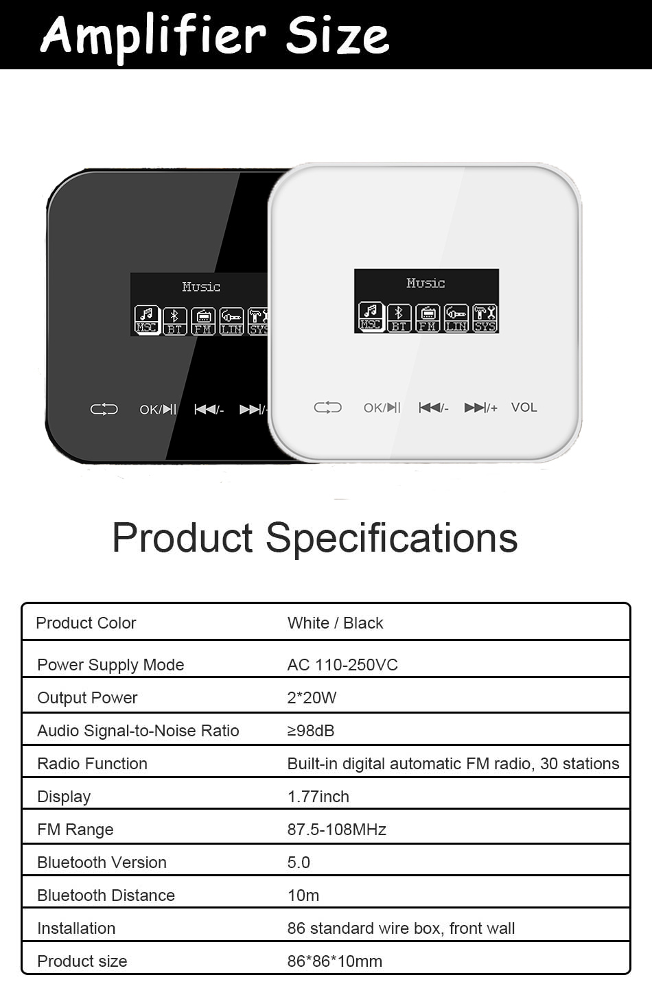 Title 12, Amplificateur mural Bluetooth, Mini touche tact...