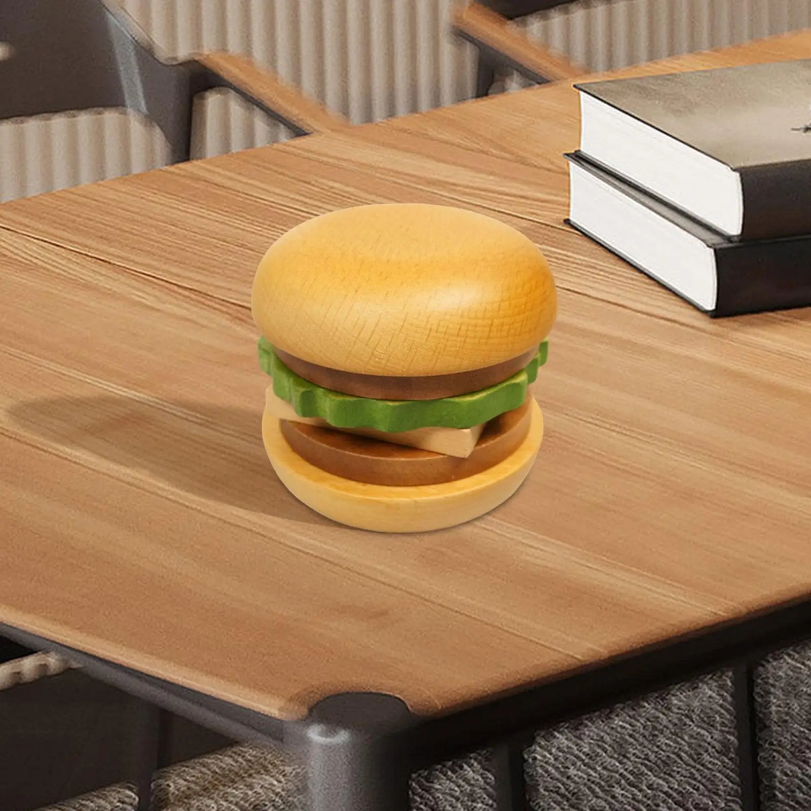 Portable Wooden Burger Set Heat Insulation Solid Smooth for Living Room Dinner Table Office Home Photography Props