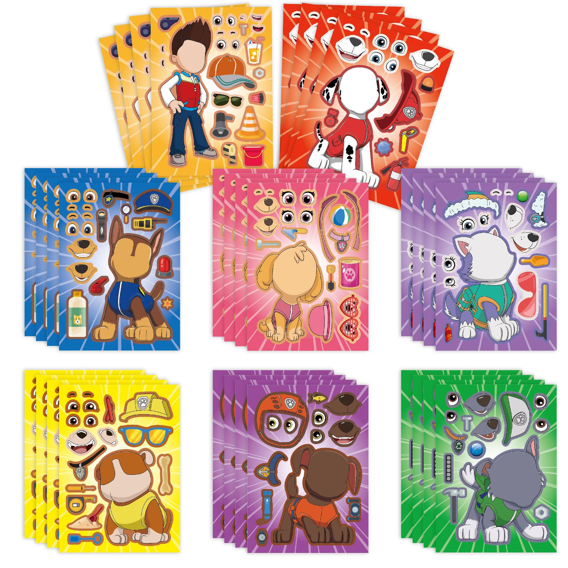 16 Blatt PAW Patrol Ballon-Aufkleber, Puzzle-Aufkleber, Chase Make-a-Face, zusammenbaubarer Cartoon-Aufkleber, zusammenbaubares Puzzle, Geschenk – Detail 1