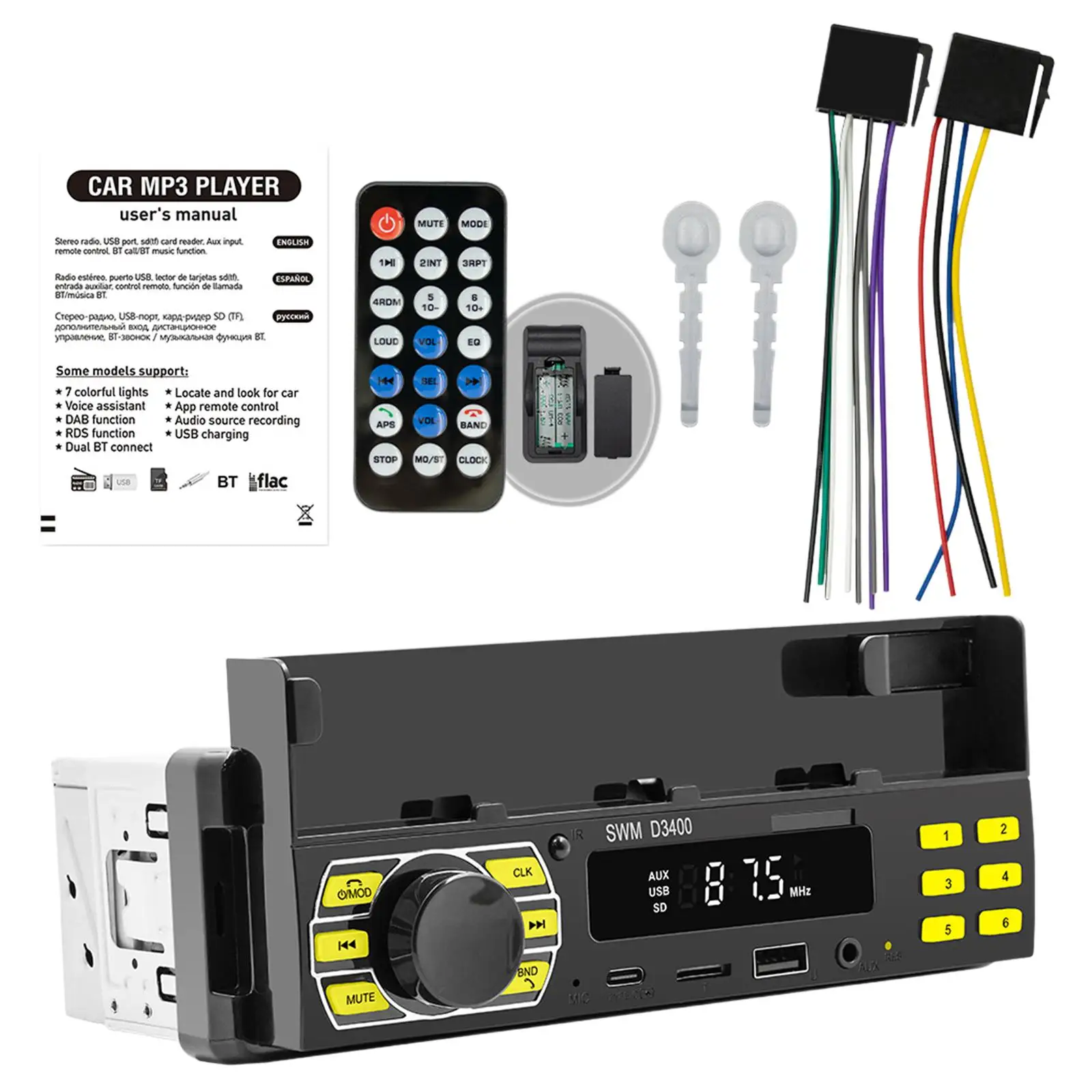 Car Stereo V5.0 LED Display Handsfree AUX Input FM Audio Voice Control WMA/WAV//ape Multimedia Player for Trucks Cars