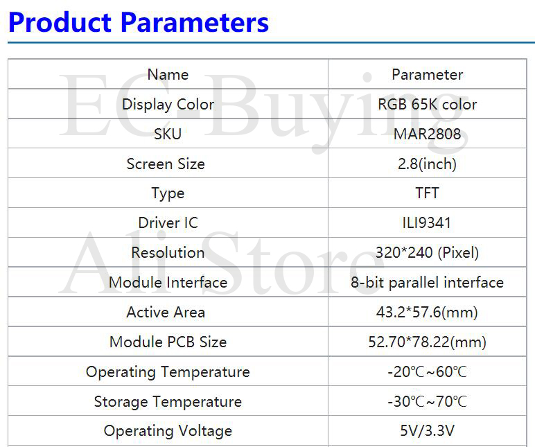 Arduino UNO R3, 320x240, ILI9341 Driver, Mega2560 TFT, 2,8