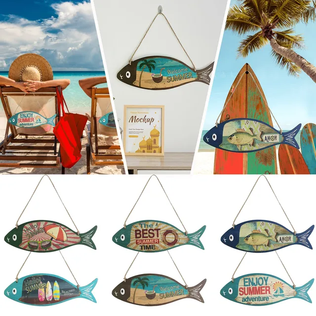 Summer Wooden Fish Welcome Sign Nautical Wall Art Decor Hanging Vintage  Fish Sign Beach Hawaii Themed Plaque Home Decoration - AliExpress