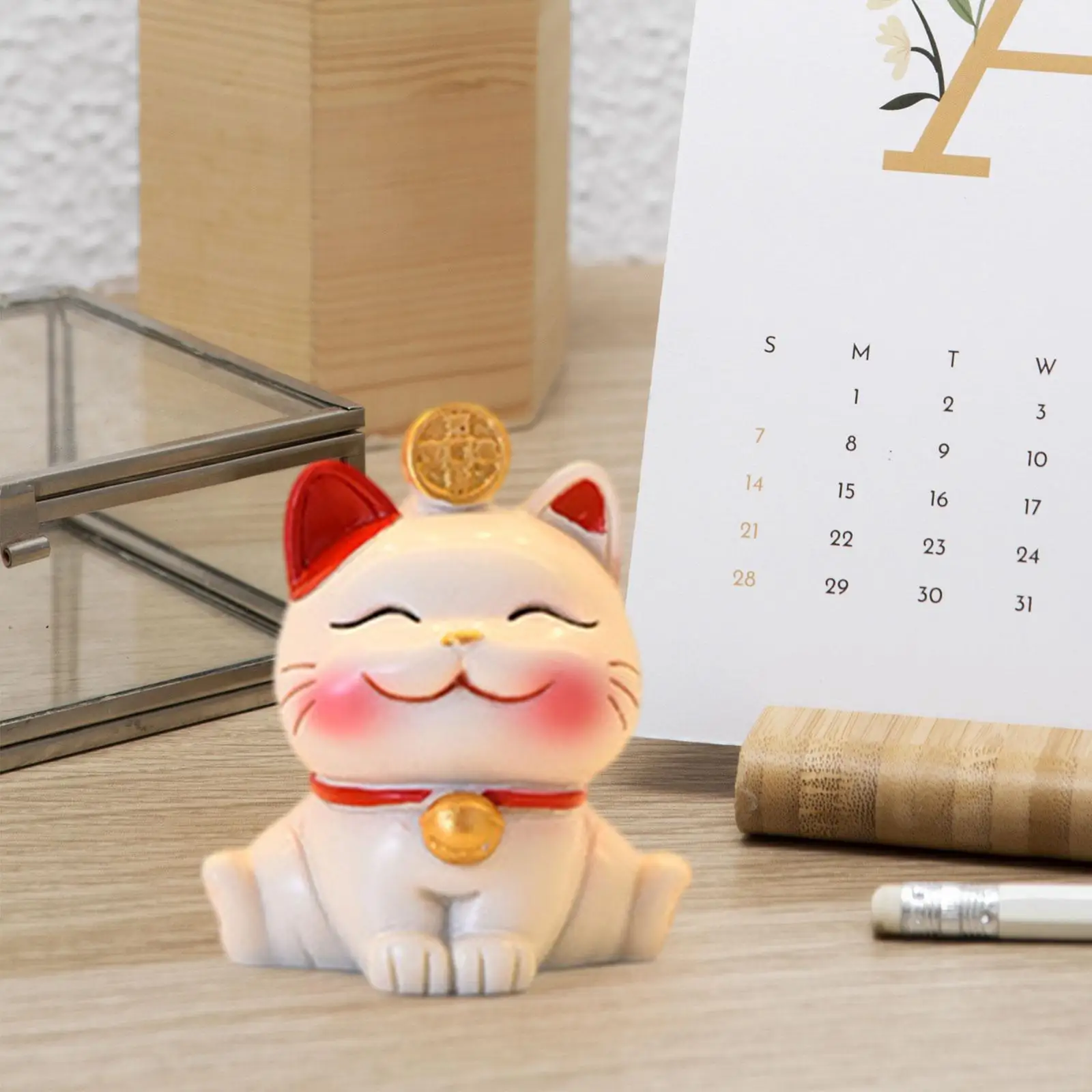 Chinese Cat Statue Mini Lucky Cat Figurine Desk Decorations Birthday Gift Welcoming Cat for Shelf Entrance Front Desk Decoration