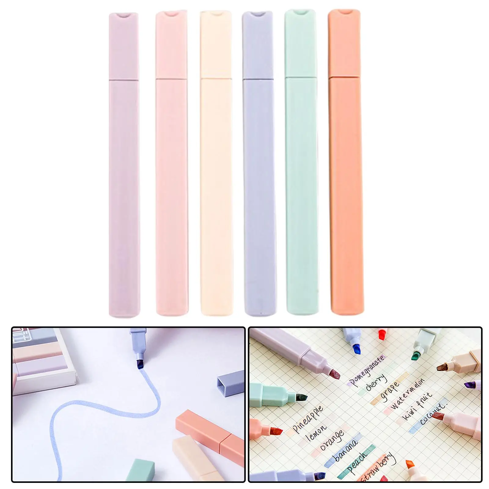 6x Soft Tip Highlighters Accessories Writing Supplies Aesthetic Cute Fluorescent for Adults Kids Office Youth Journaling