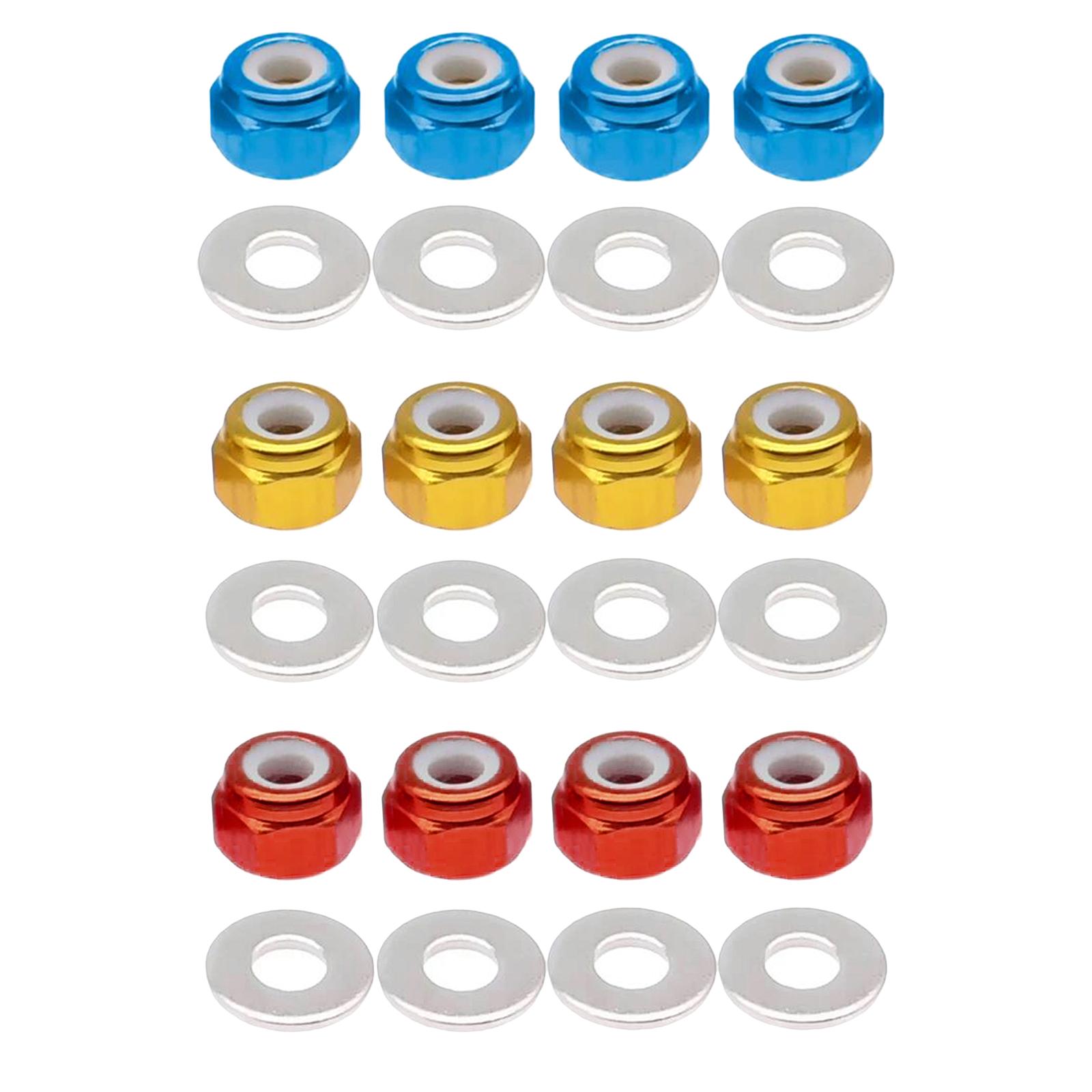 8 Pieces M3 Wheel Lock Nuts with Gasket Metal Wheel Hardware for Wltoys 144001 1:14 RC Off-Road Car Parts Replacement