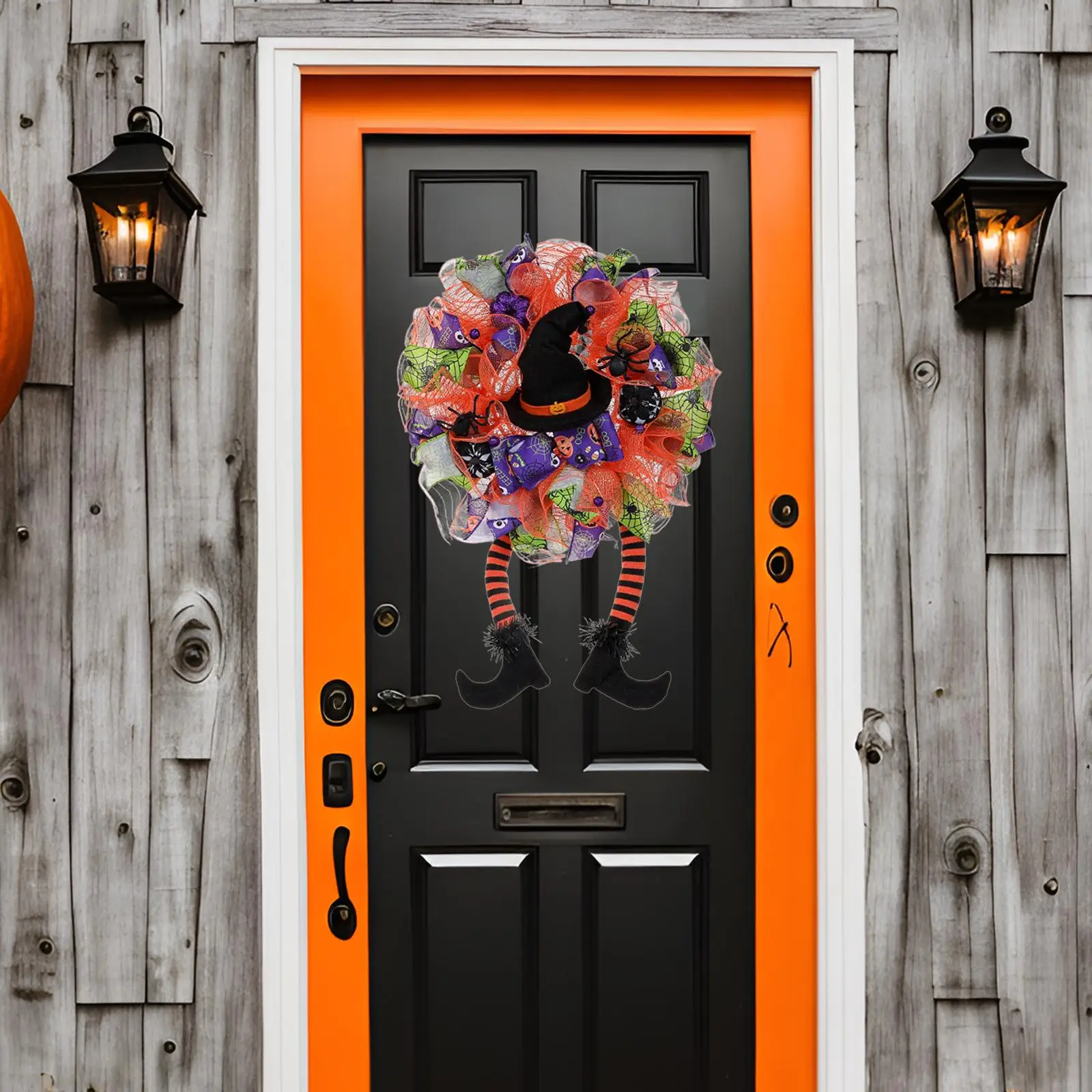 Halloween Wreath for Front Door 23.62inchx15.75inch Handmade Two Long Legs Garland for Indoor Outdoor Home Window