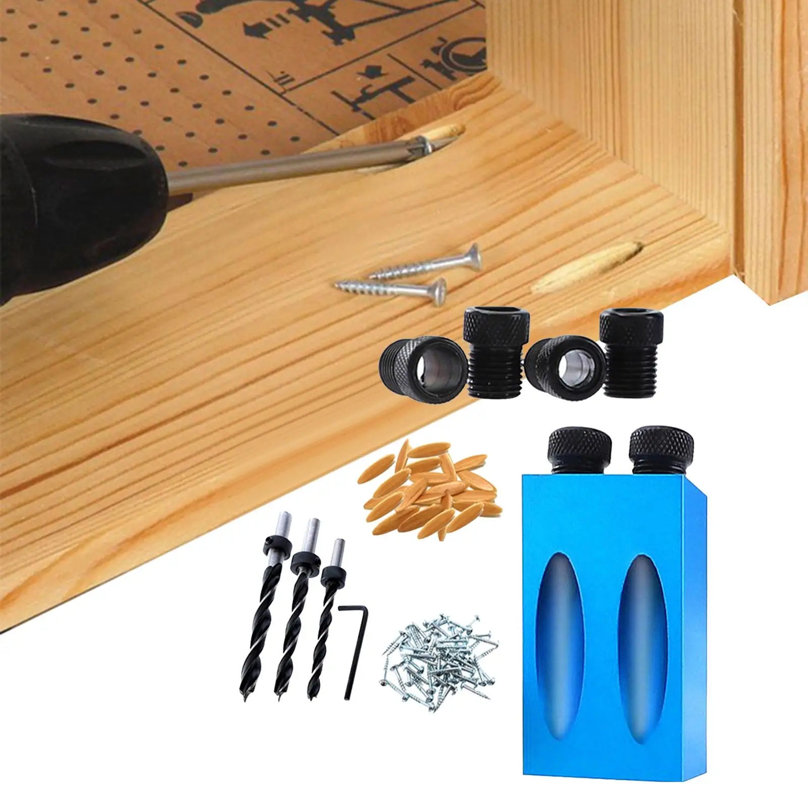 Pocket Hole  15 Degree Dowel Drill Joinery Kit for Woodworking Angle Drilling Holes