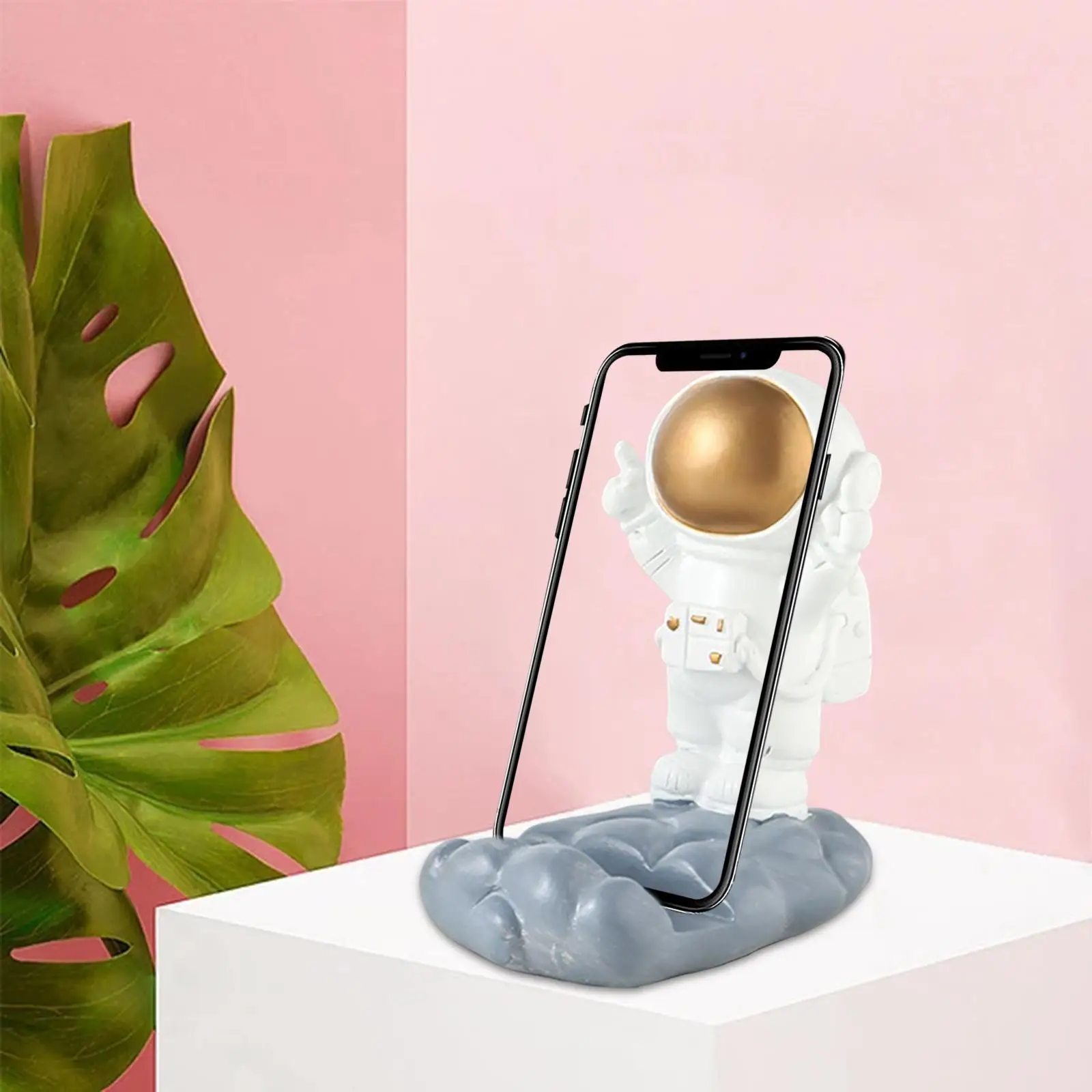 Desktop Phone Holder Resin Creative Spaceman Sculpture Desk Cellphone Cradle for Home Decor Office
