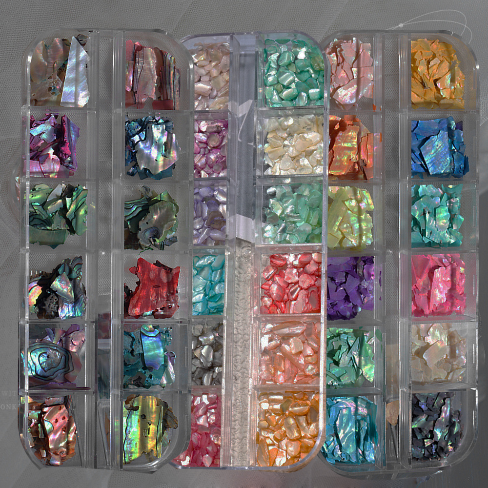 Best of 12 Boxed Natural Abalone Shell Fragments Nail Charms Untra-thin Aurora Shell Flakes12grids Mixed-Colors Irregular Shell Sequins Reviews & Tips