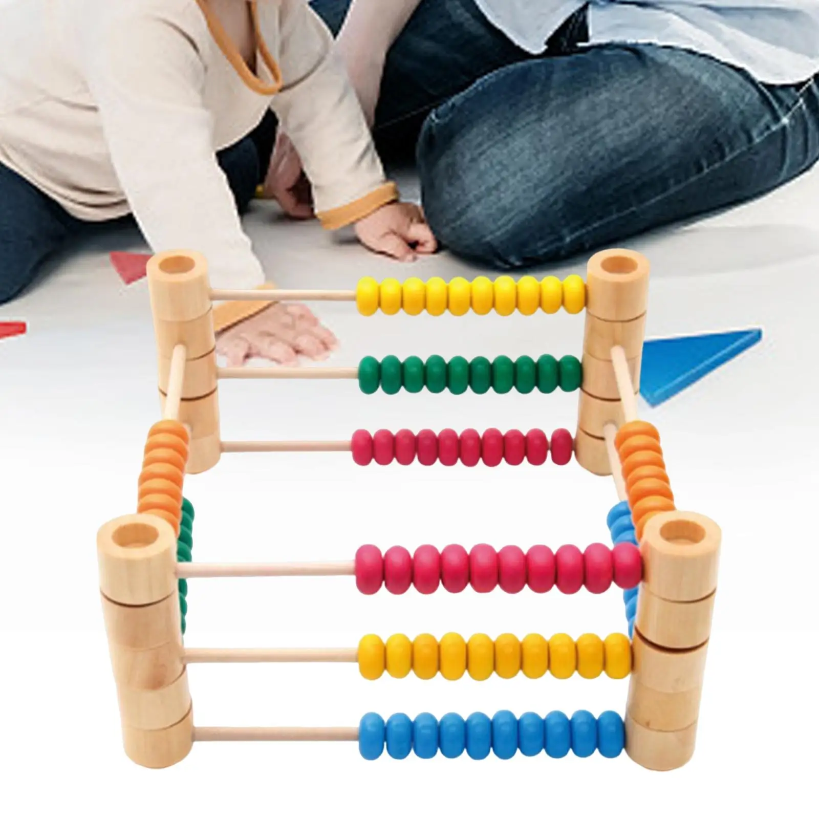 Montessori Wooden Abacus Frame Manipulative with Multicolor Beads Stacking