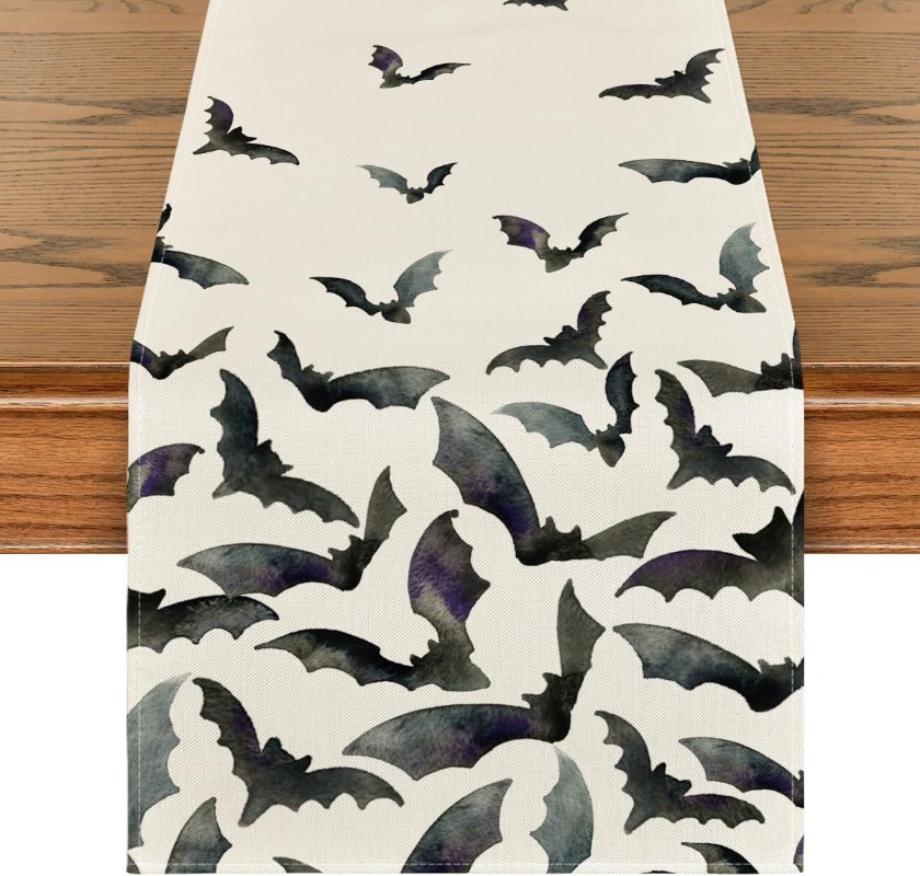 Description Picture 3 of itemLinen Halloween Table Runner Pumpkin Spider Web Skull Dining Table Decoration Scary Table Cover for Halloween Dinner Party Decor