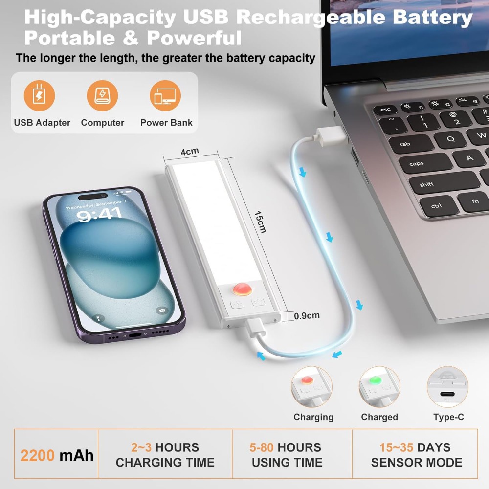 Description Picture 5 of itemXiaomi Night Lamp With Motion Sensor LED Battery 2200 mAh USB Rechargeable Wireless Light For Room Kitchen Cabinet Closet Lamp