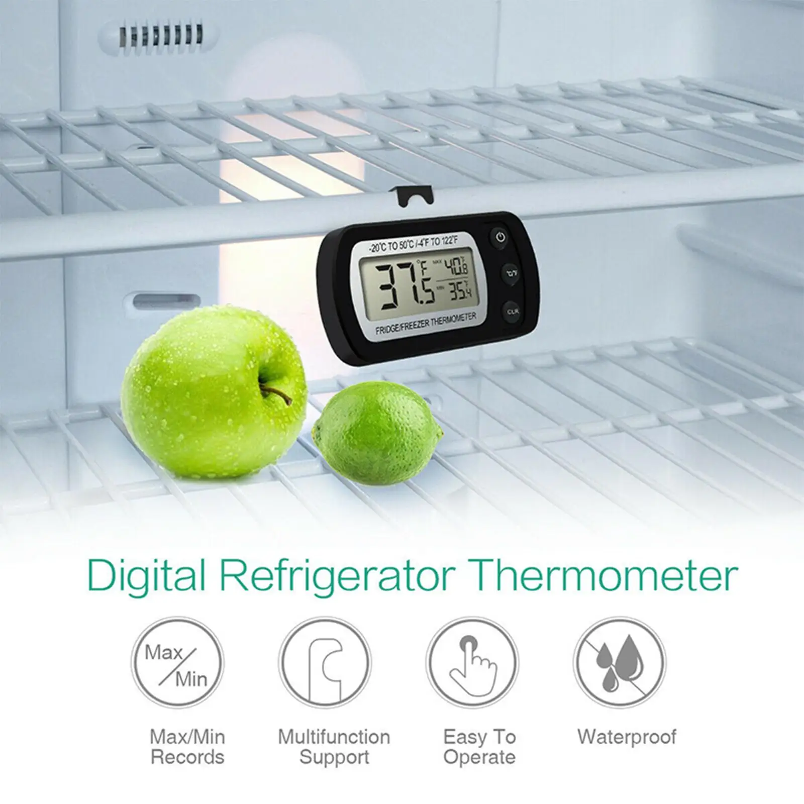 Thermometer Freezer Min/Max Record C/F LCD Display LCD Digital Fridge Freezer Thermometer Refrigerator Fridge Freezer for Room